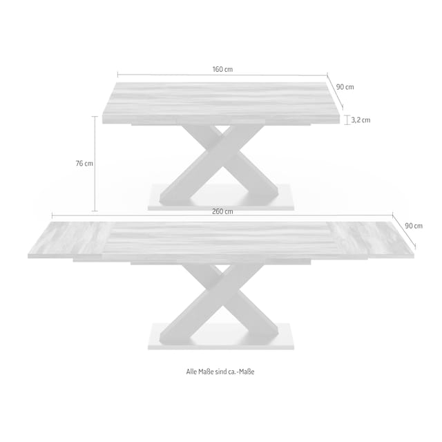 Mäusbacher Esstisch »Komfort C«, mit X-Gestell in graphit und mit  Auszugsfunktion, Breite 160-260 cm auf Rechnung bestellen