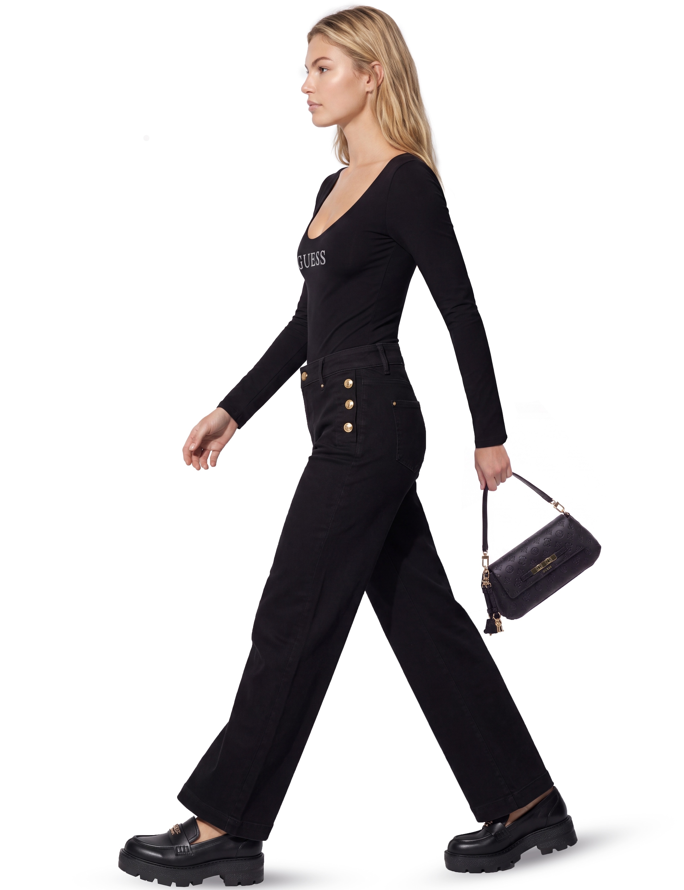 Guess Body »NEW CARRIE LS« mit tiefem Rückenausschnitt, Baumwoll-Modal-Mix