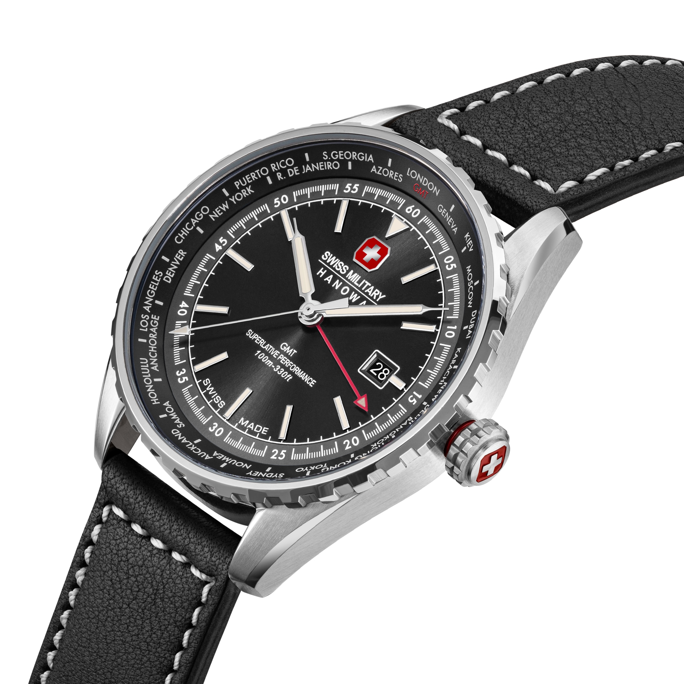 Swiss Military Hanowa Quarzuhr »Afterburn GMT« Armbanduhr, Herrenuhr, Swiss Made, Lederarmband, analog, Tag