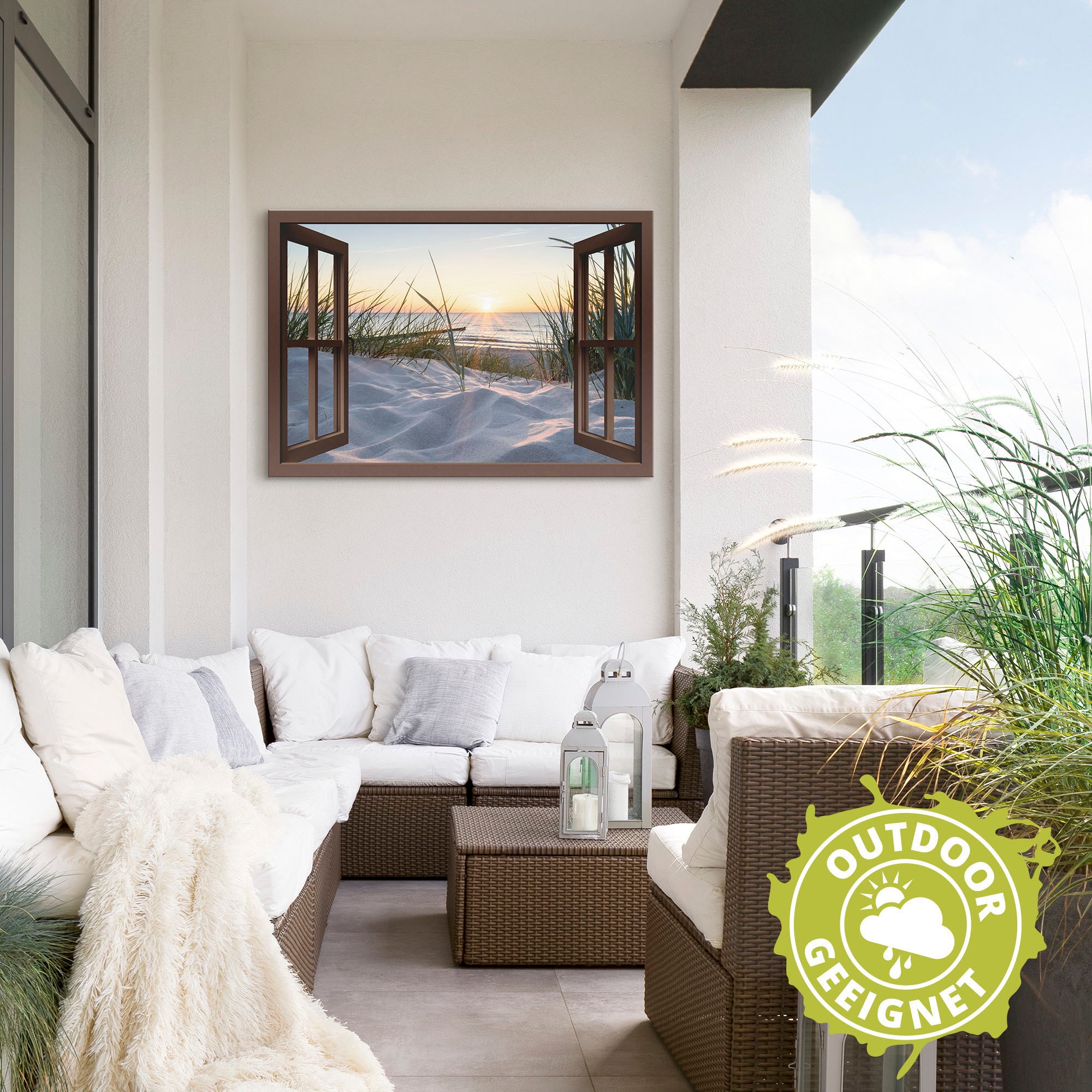 Artland Wandbild »Ostseestrand durchs Fenster«, Meer Bilder, (1 St.), als Alubild, Outdoorbild, Leinwandbild, Wandaufkleber, versch. Größen