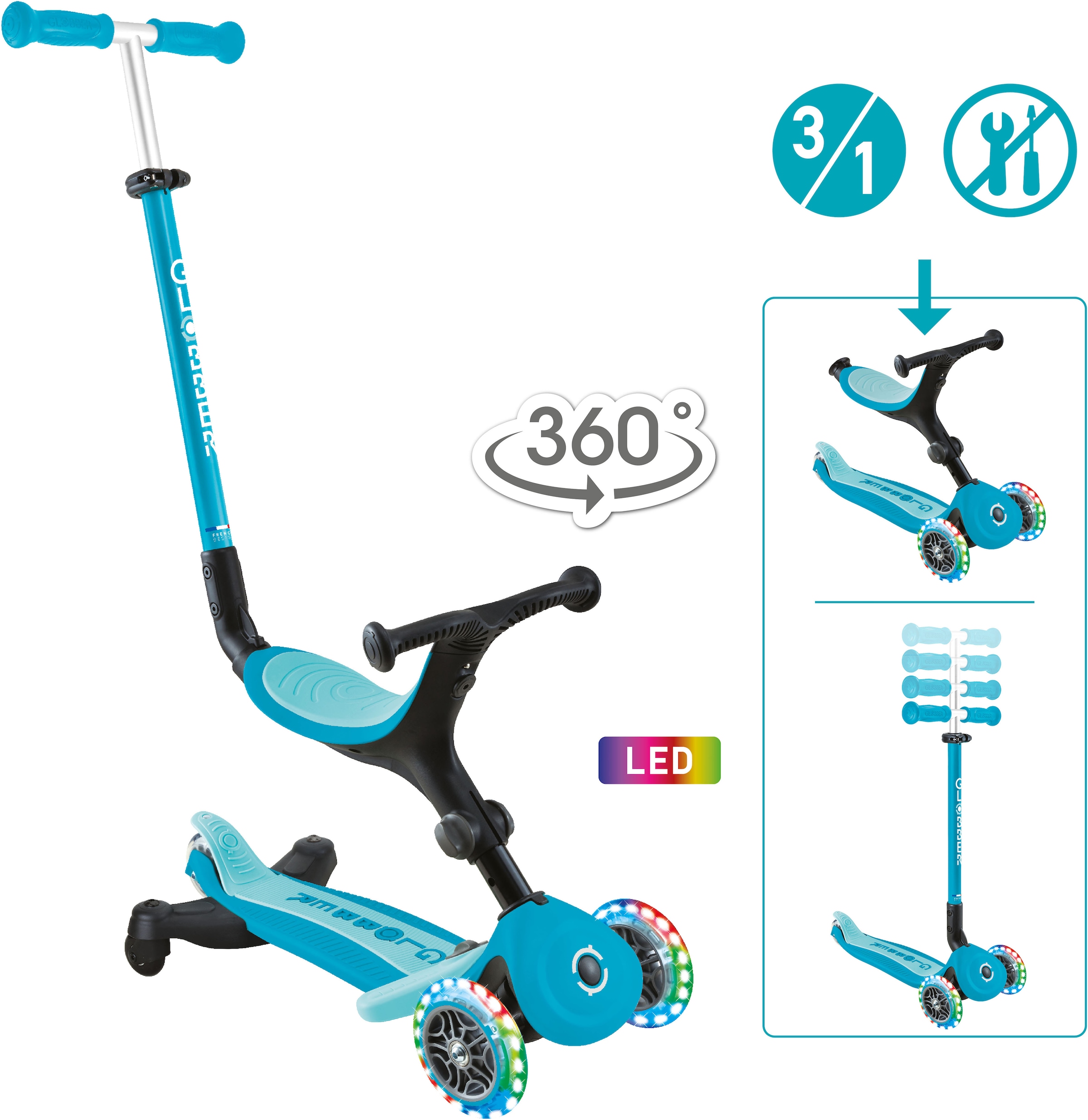 Globber Tretroller »GO-UP ACTIVE LIGHTS 360, mit Leuchtrollen«