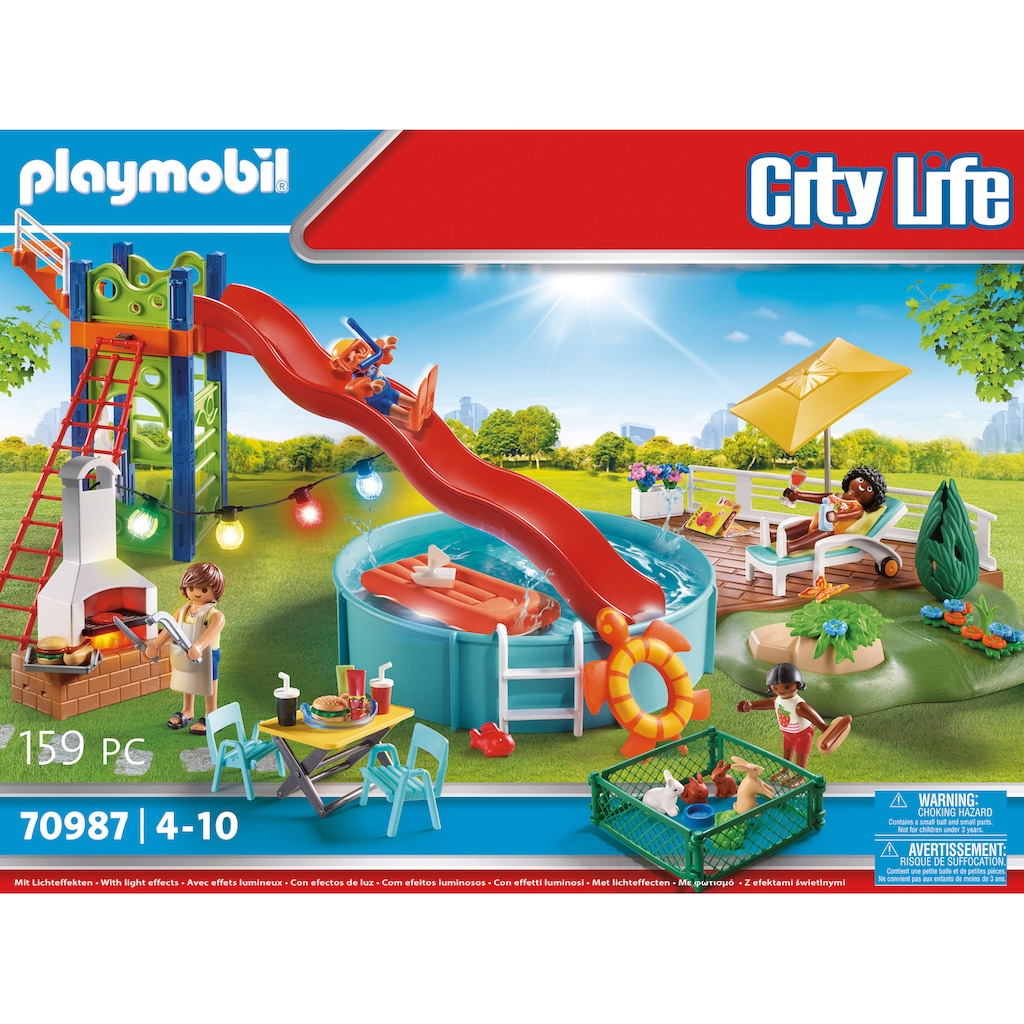 Playmobil® Konstruktions-Spielset »Poolparty mit Rutsche (70987), City Life«, (159 St.)