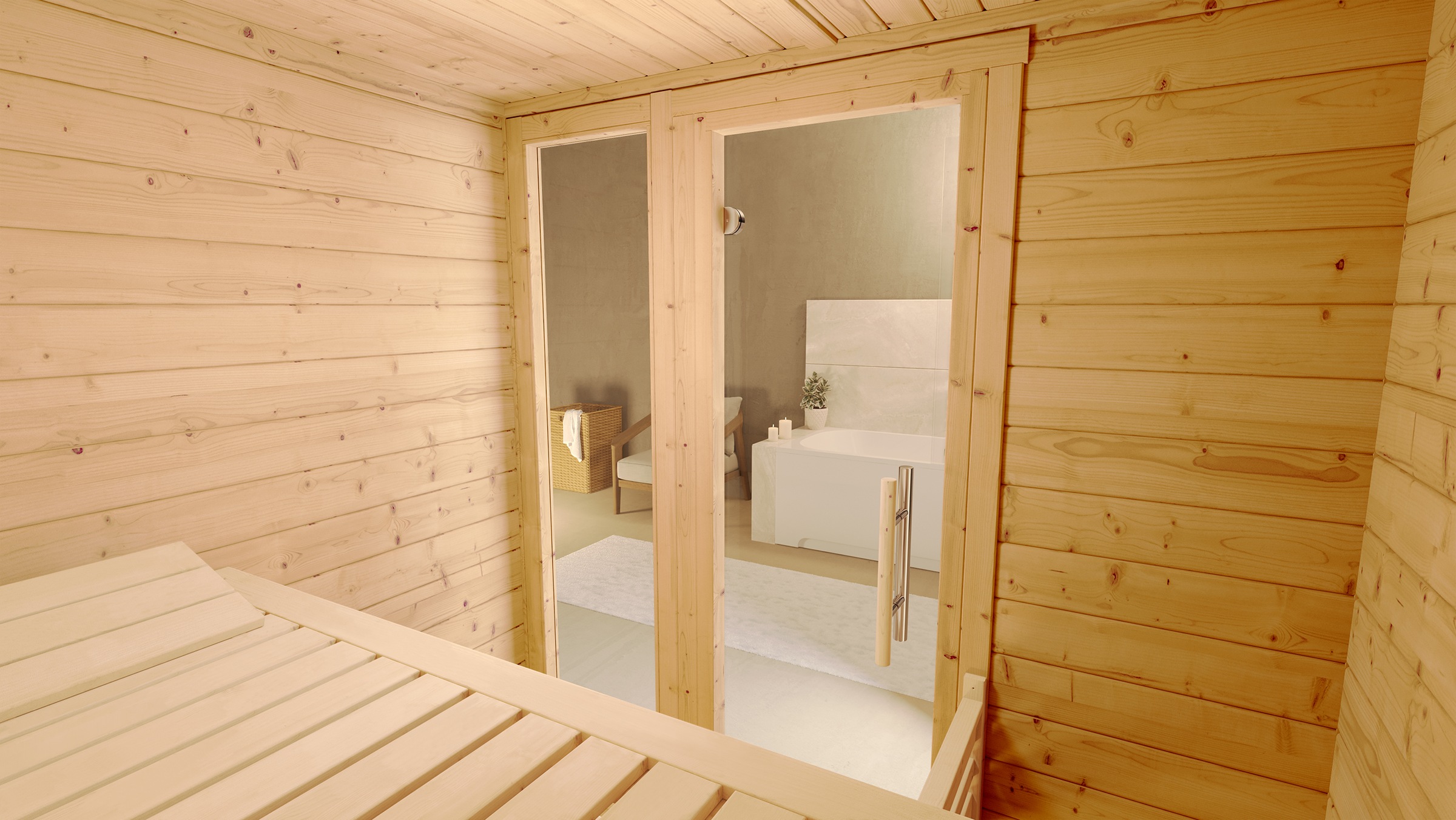 weka Sauna »Massivholzsauna BERGEN 1« Blockbohlen, Fensterelement, moderne Ganzglastür