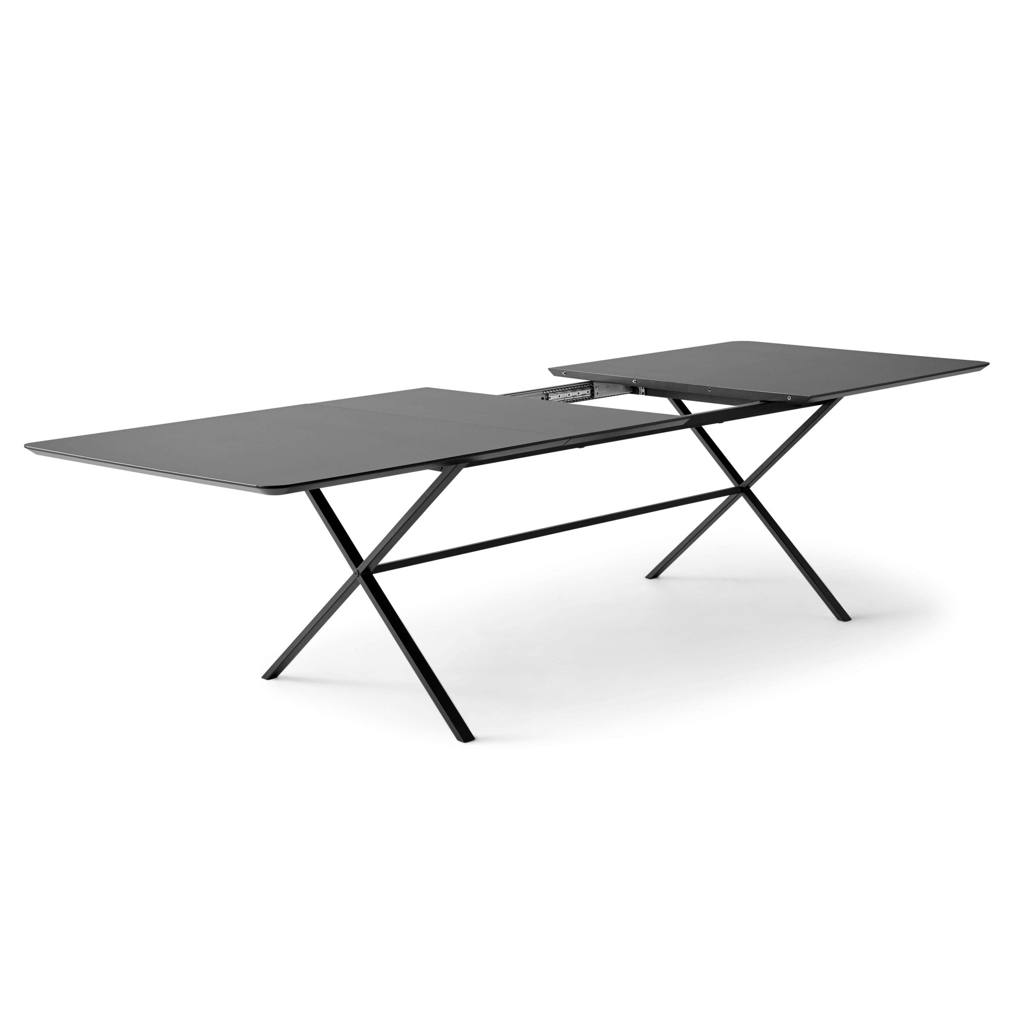 Hammel Furniture Esstisch »Meza Designtisch mit Auszugsfunktion und 2 Einlegeplatten«, abgerundete Tischplatte MDF, gekreuztes Metallgestell, in zwei Breiten
