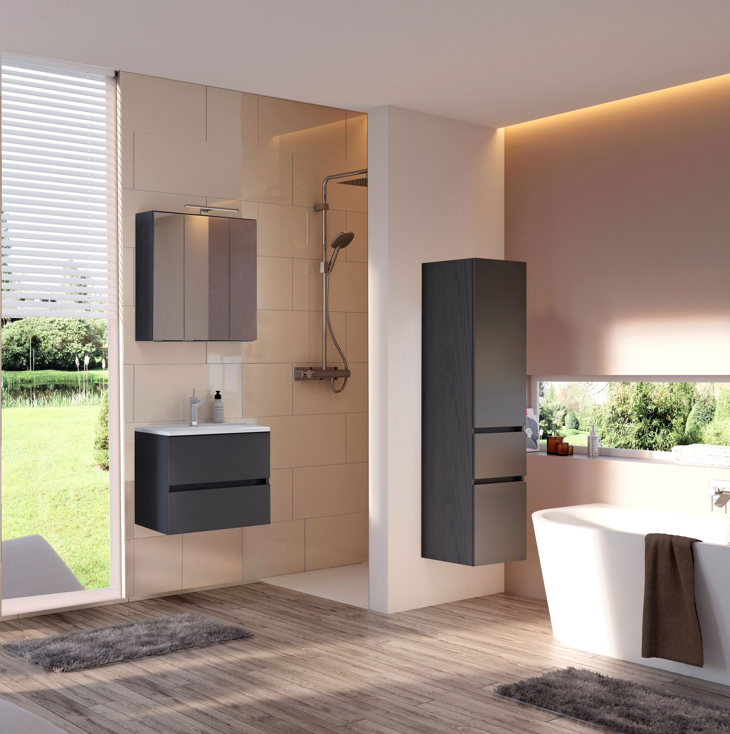 welltime Badmöbel-Set »Welltime Möbel Baabe Waschtisch-Set 3tlg. oder 5tlg. günstig online kaufen