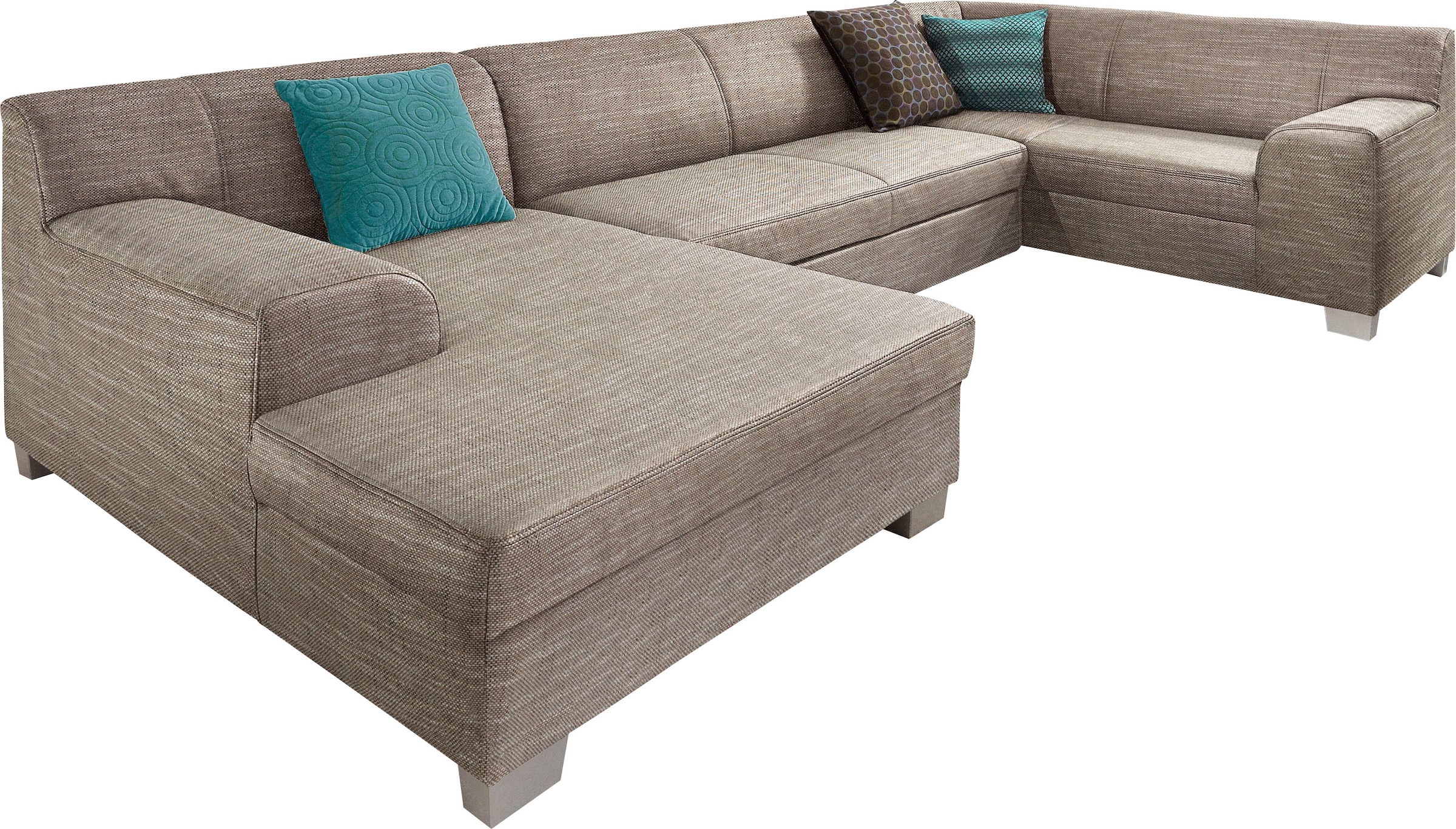 DOMO collection Wohnlandschaft »Amando in vielen Bezugsvarianten, auch in Leder, komfortabel, U-Form«, wahlweise mit Bettfunktion, fester Sitzkomfort, frei im Raum stellbar