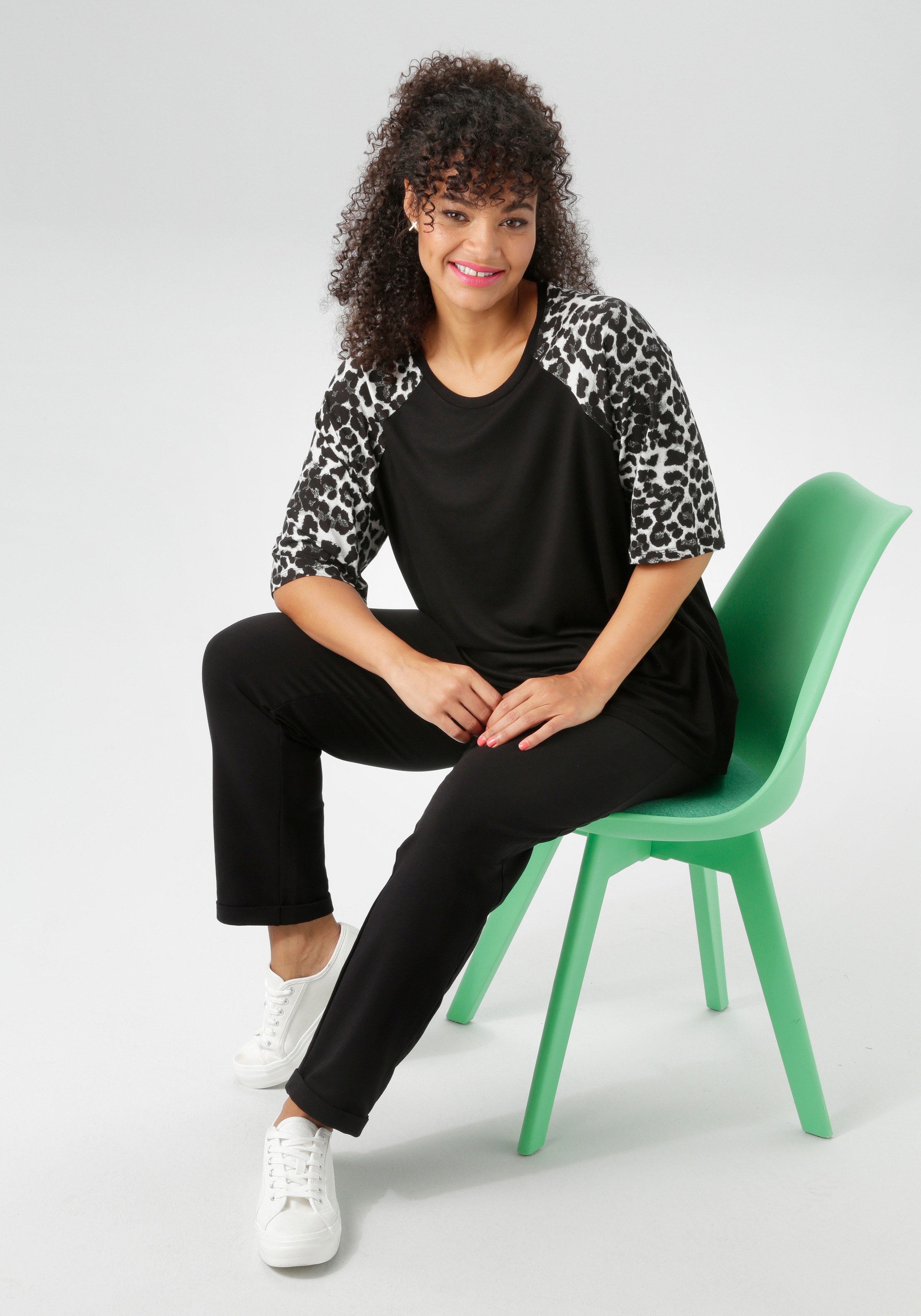 Aniston PLUS T-Shirt, mit 3/4 langen Raglanärmel in Leoprint - NEUE KOLLEKTION
