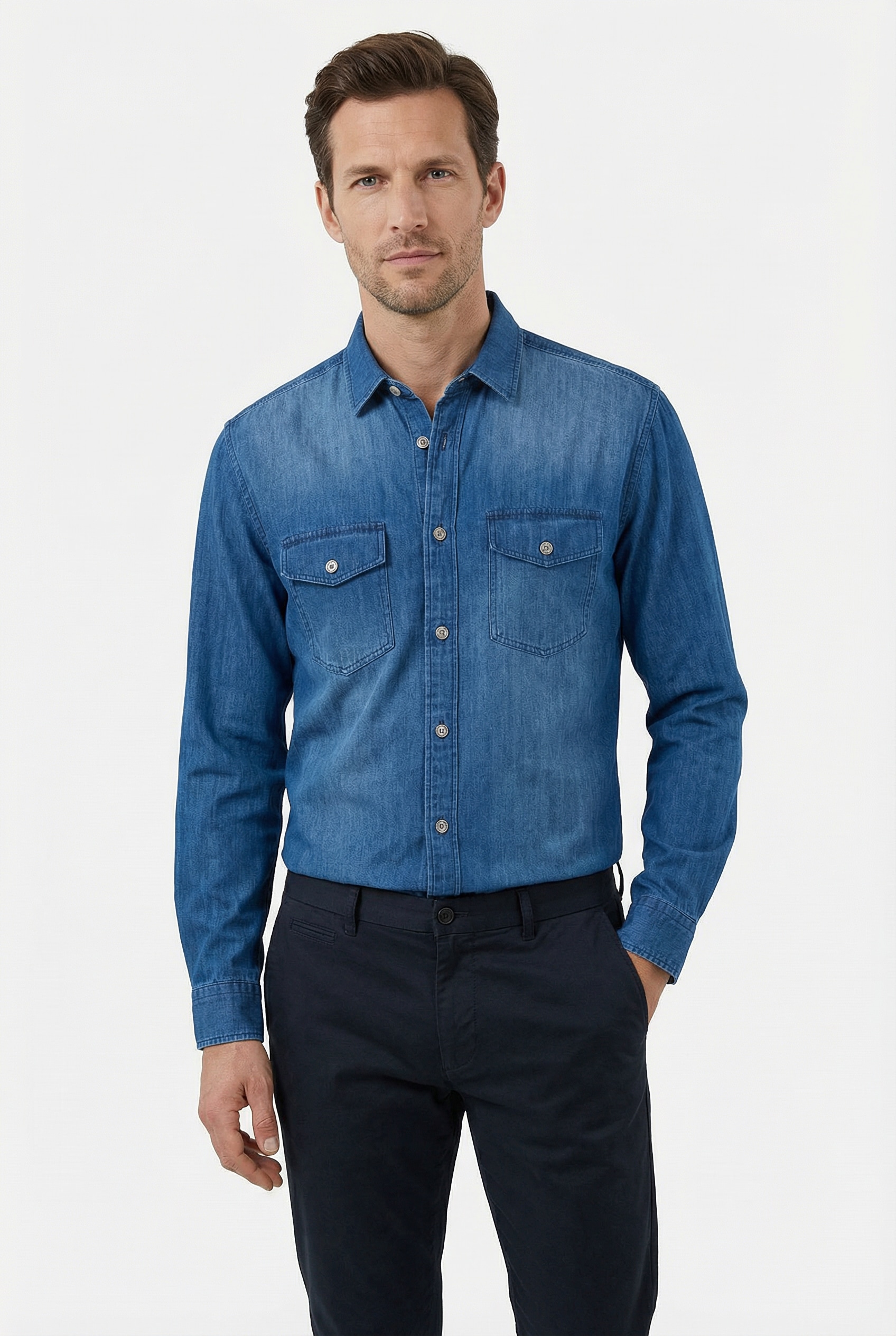 OLYMP Jeanshemd »Casual« im Denim-Look, Kentkragen