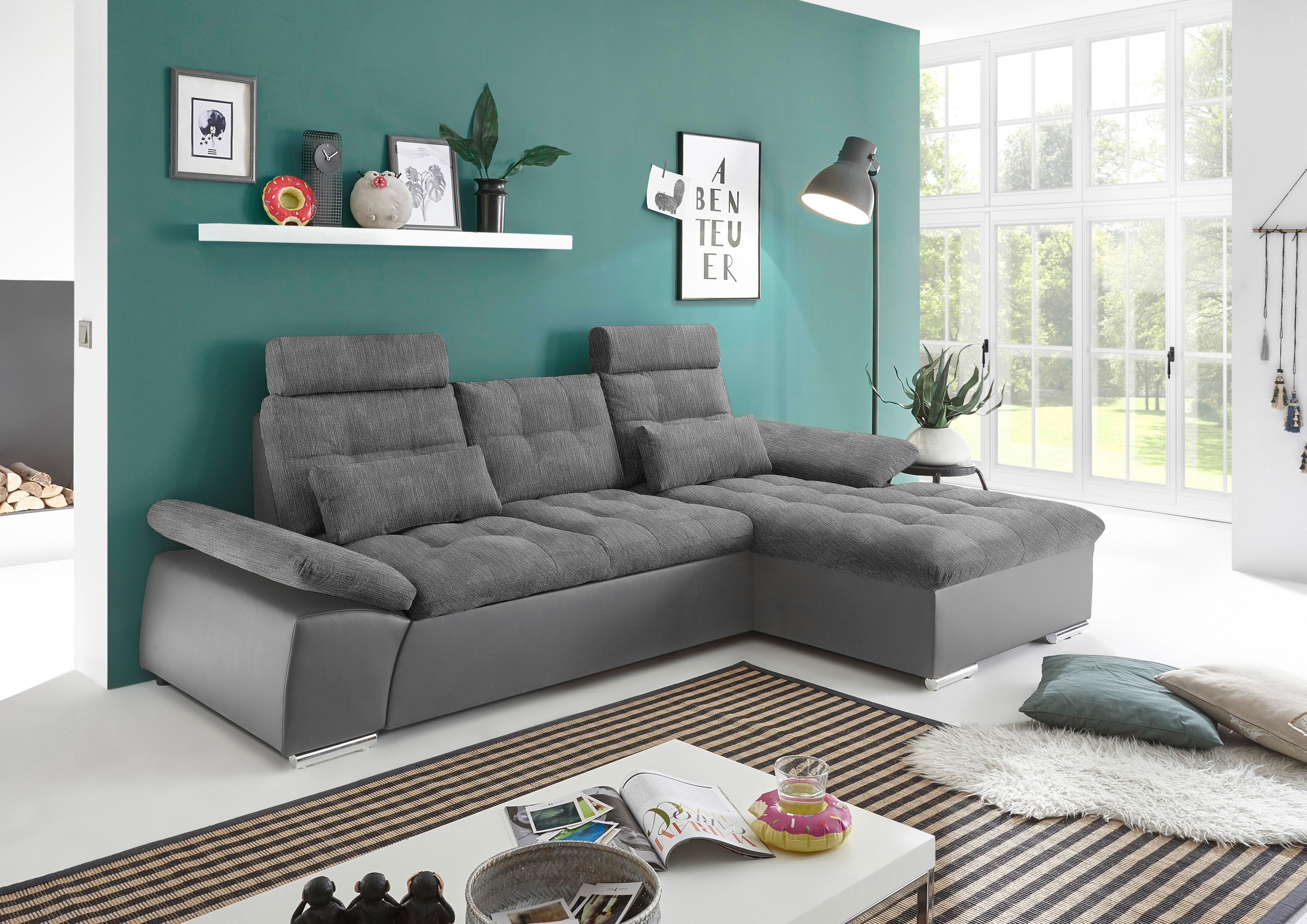 ED EXCITING DESIGN Ecksofa "Jakarta L-Form", mit Bettfunktion, Armteilverst günstig online kaufen