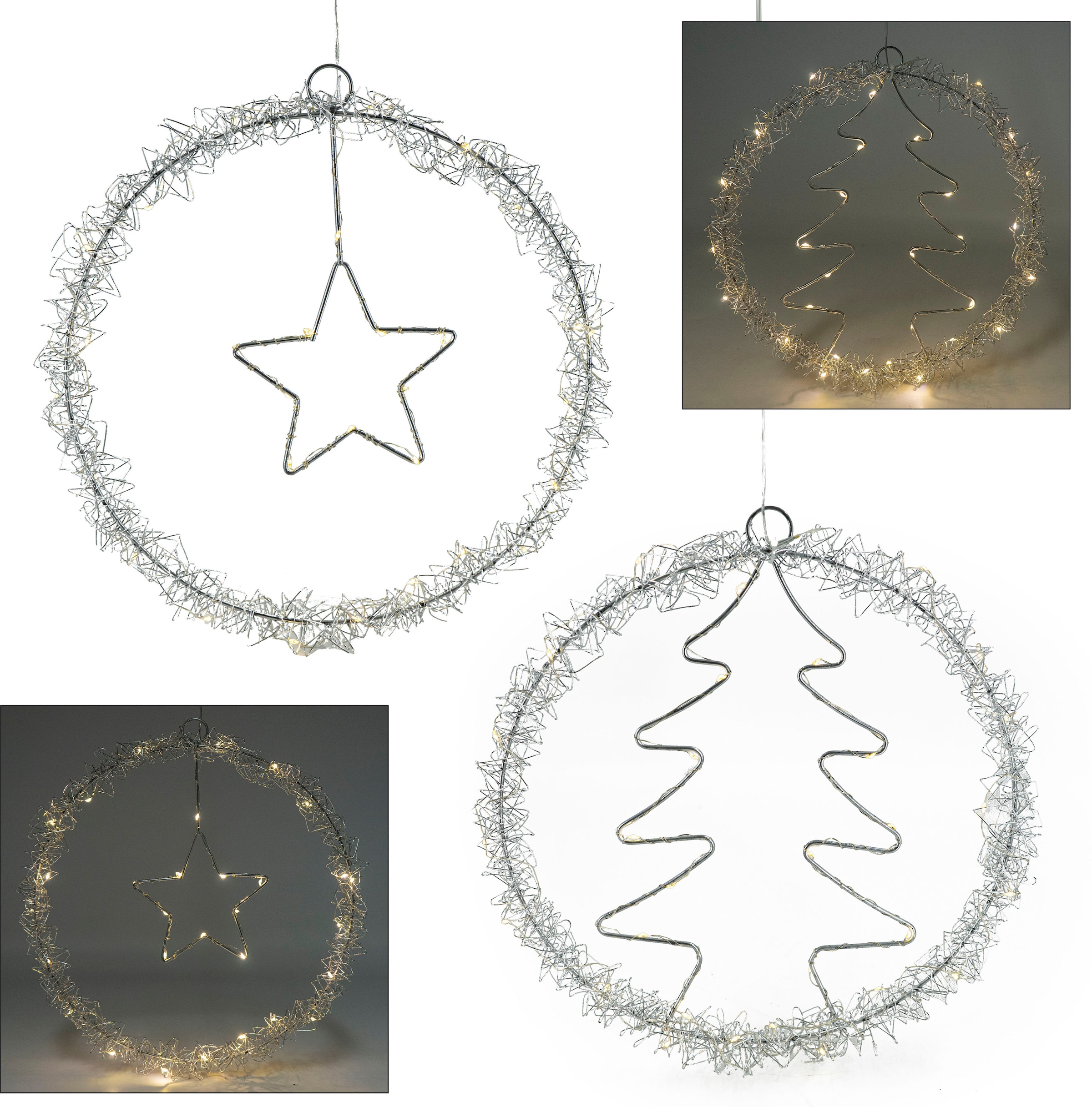 NOOR LIVING Dekolicht »LED Weihnachtsdeko, Ø 33 cm, Dekohänger aus Metall«, im 2er Set (bestehend aus 1x Baum und 1x Stern), Fensterdeko