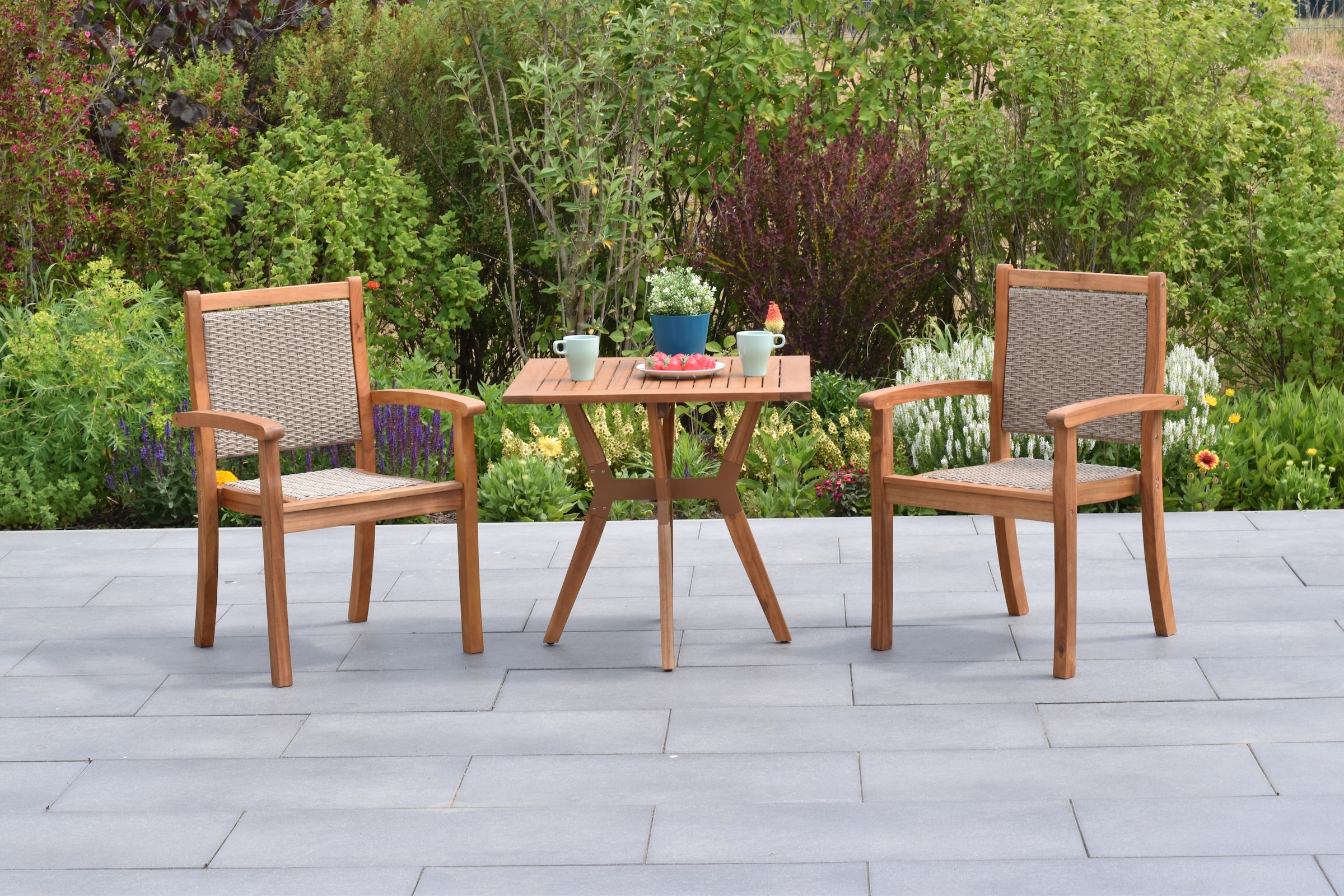 MERXX Garten-Essgruppe »»Castilla««, (Set, 3 tlg., Geöltes Akazienholz), Tisch: LxB: 70x70 cm