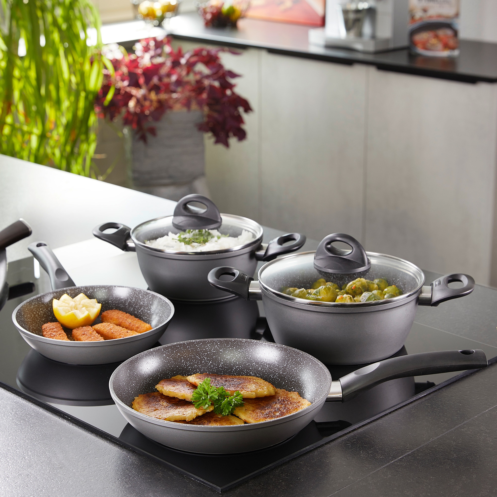 STONELINE Topf-Set »STONELINE® 17-teiliges Koch-Set, mit Glasdeckeln« Set, 17 tlg. tlg. Aluminium | Keramik