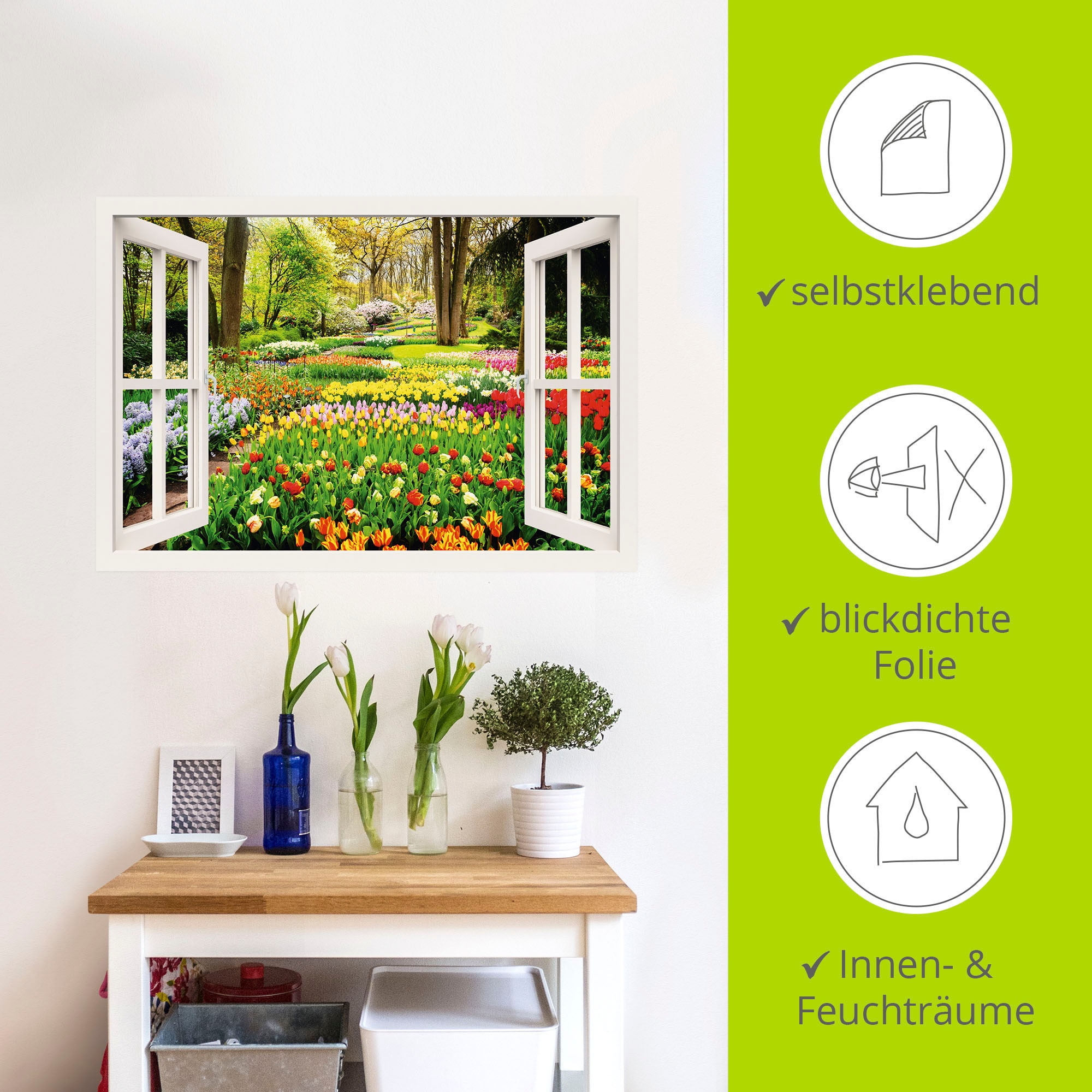 Artland Wandbild »Fensterblick Tulpen Garten Frühling«, Fensterblick, (1 St.)  auf Rechnung bestellen | Poster