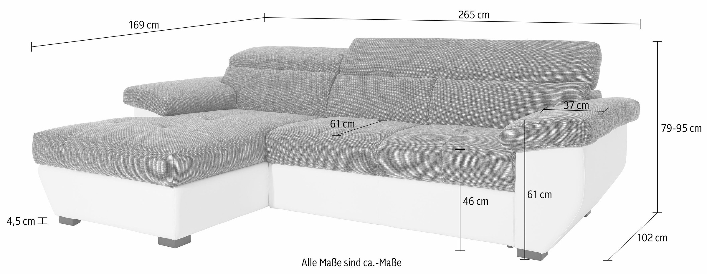 COTTA Polstergarnitur »Speedway L-Form«, (Set), Set bestehend aus: Ecksofa mit Kopfteilverstellung & Hocker