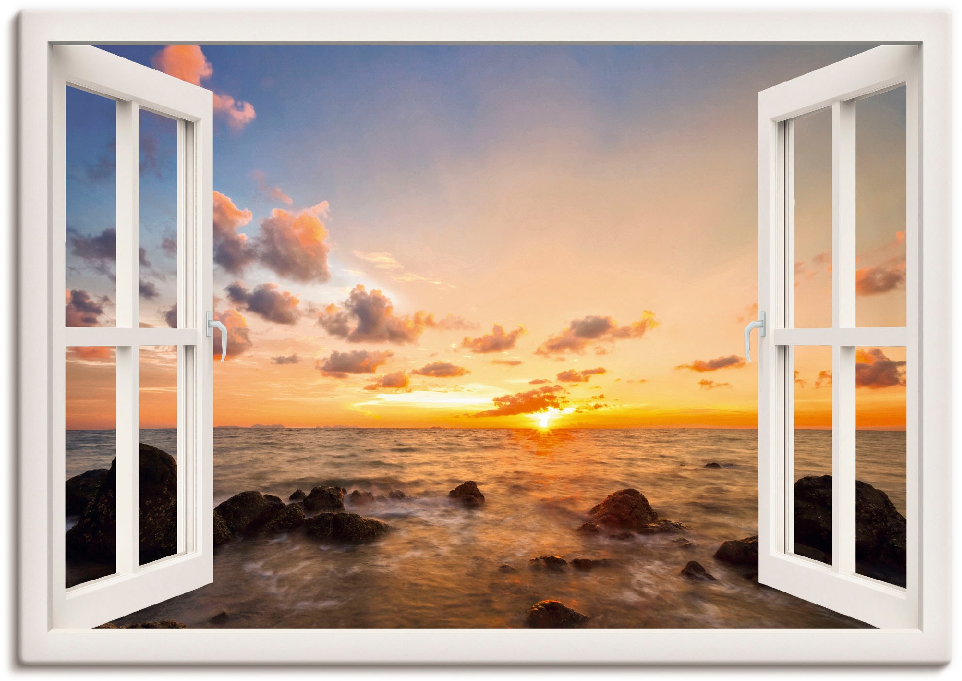 Artland Wandbild "Fensterblick Sonnenuntergang am Meer", Fensterblick, (1 S günstig online kaufen