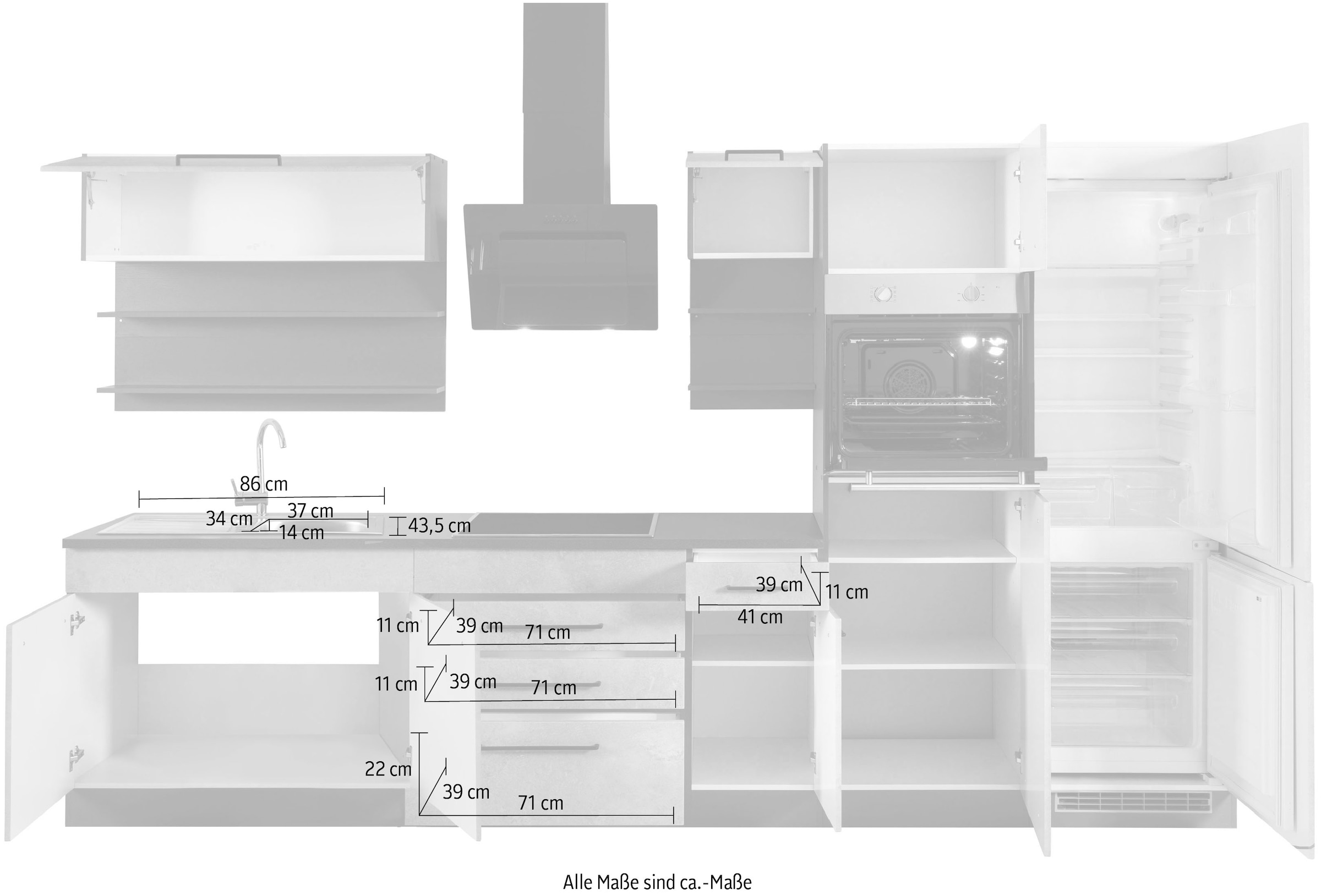 HELD MÖBEL Küchenzeile »Tulsa«, mit E-Geräten, Breite 350 cm, schwarze  Metallgriffe, MDF Fronten auf Raten bestellen