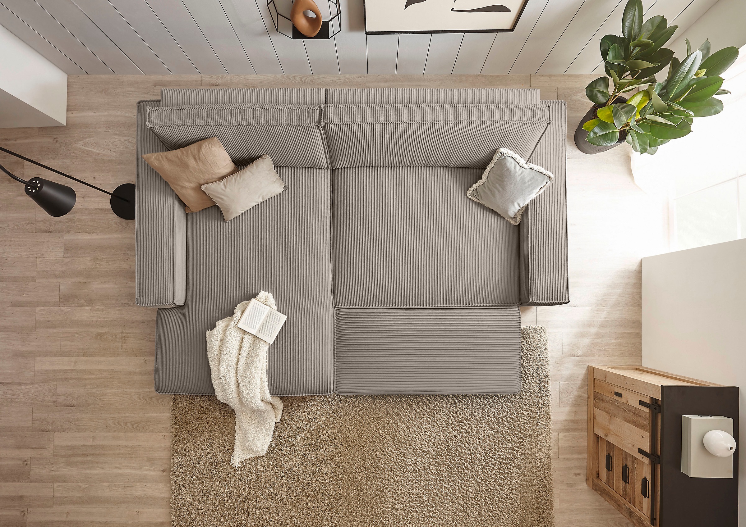 Home affaire Polsterecke »NEU: SHERWOOD XXL tief, L-Form mit Schlaffunktion, Big-Sofa mit Hocker«, (Set, 2 St.), stellbar zum Schlafsofa (Krokodilverbinder), Cord, Leinenoptik