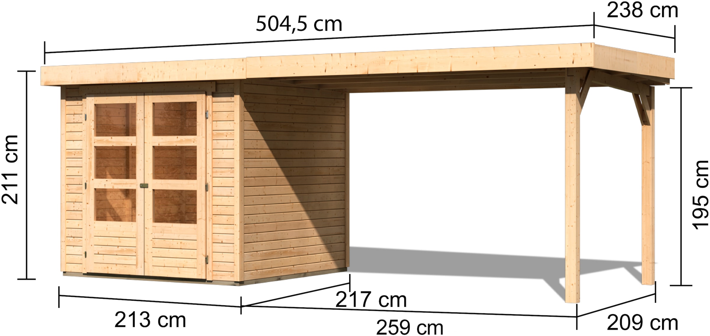 Karibu Gartenhaus »Arnis«, (Set), mit Anbaudach 2,80 m Breite