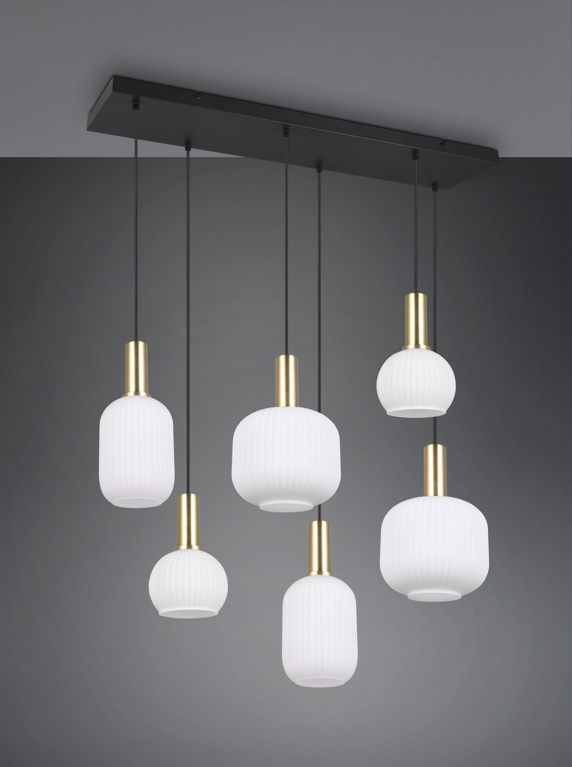 TRIO Leuchten Pendelleuchte »DIVA, E27 Hängelampe 6-flammig mit Glasschirm, exkl 6xE27 max 10W«, 6 flammig, Leuchtmittel E27 | Leuchtmittel wechselbar, höhenverstellbar bis max 150cm Hängeleuchte 92x 35 cm Wohnzimmer Küche