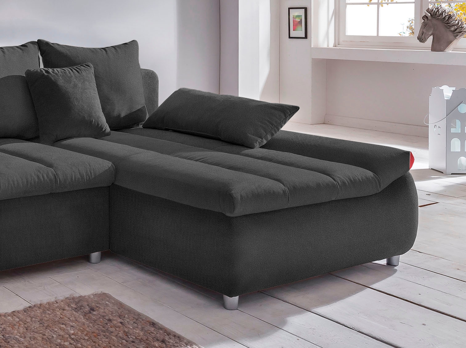 INOSIGN Ecksofa »Imola elegant und bequem, aktuelle Steppung im Sitz, L-Form«, wahlweise mit Bettfunktion