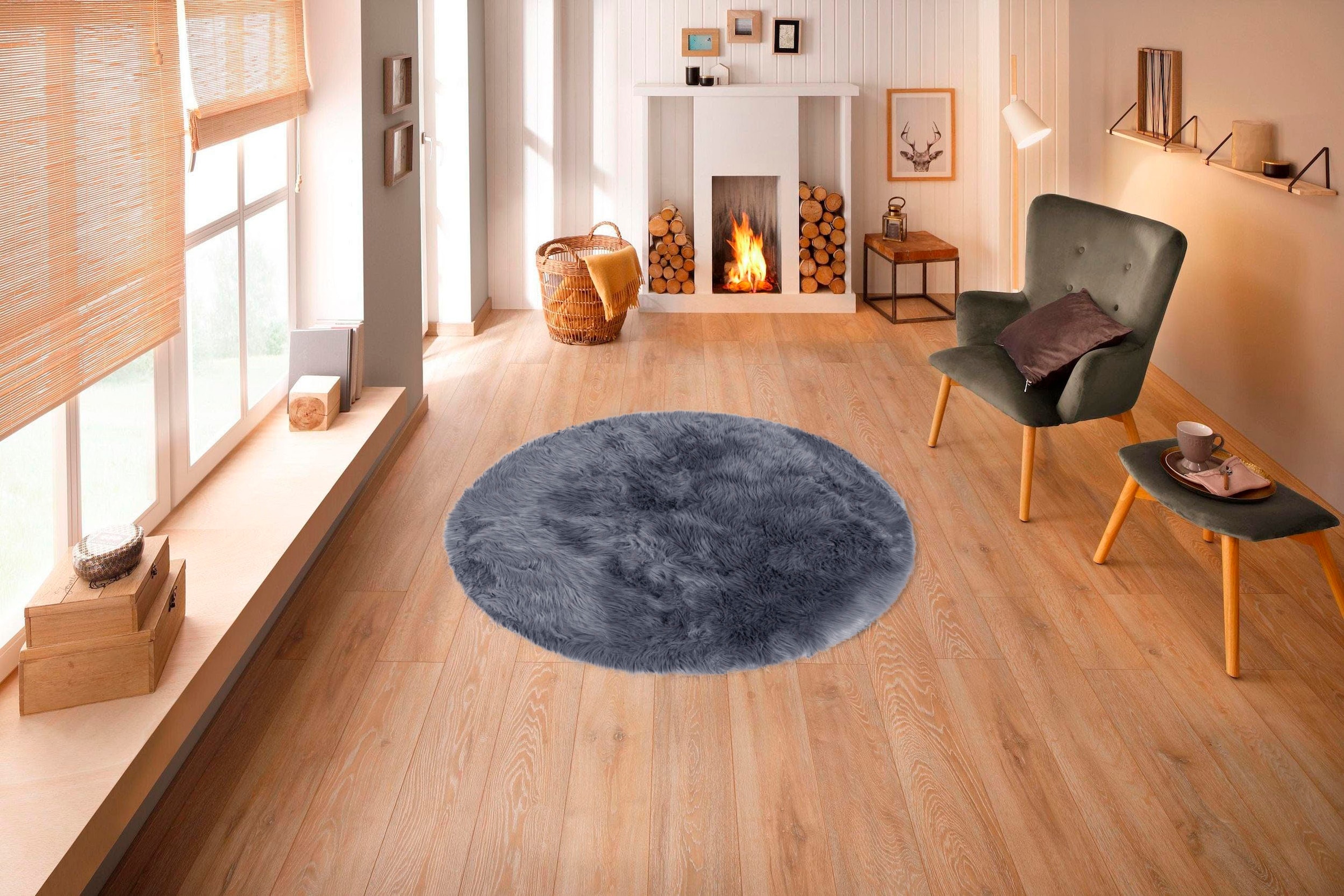 Home affaire Hochflor-Teppich »Valeria Fellteppich kuschelig«, rund, 60 mm Höhe, Kunstfell, weiche Teppiche, Wohnzimmer, Schlafzimmer, Esszimmer