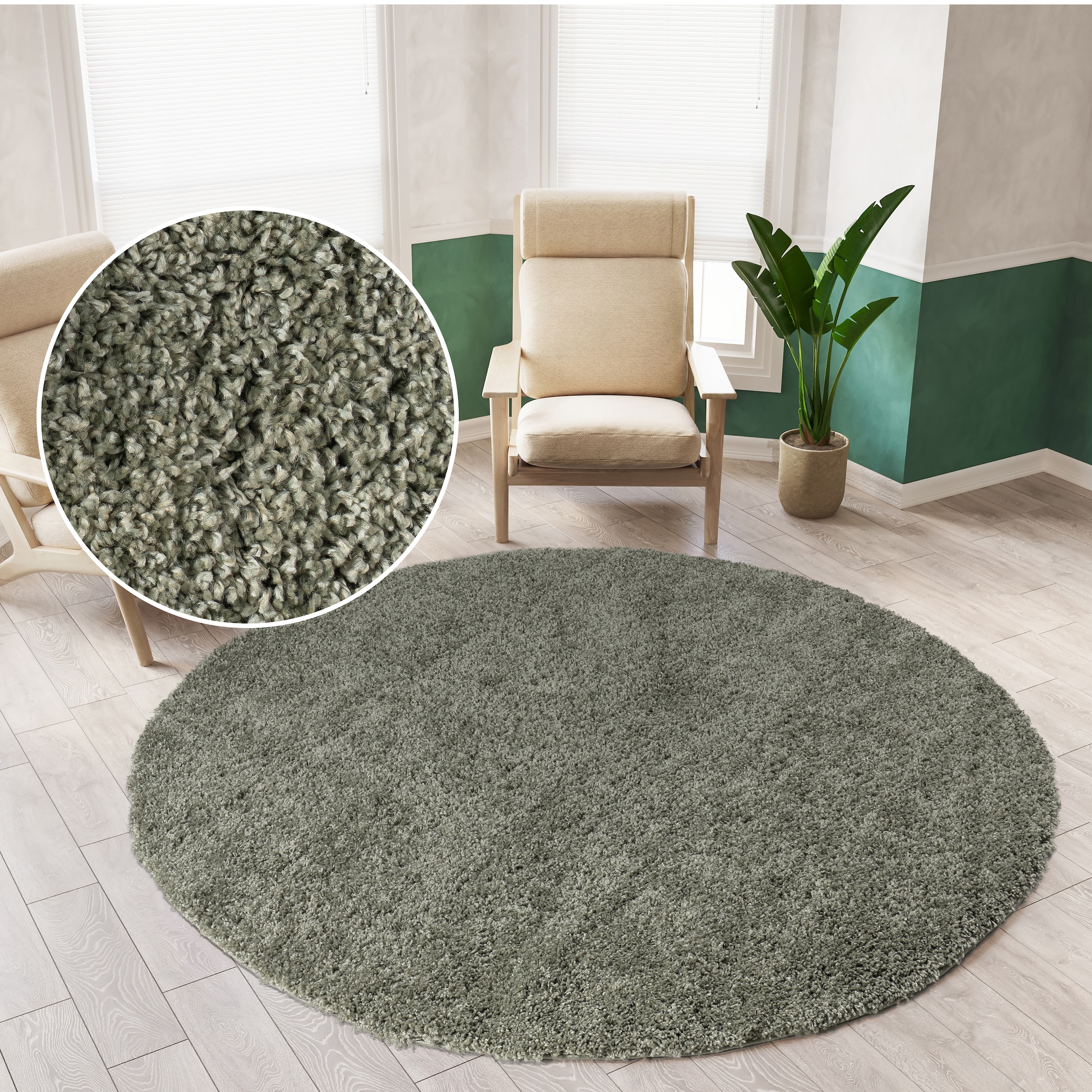 OTTO home Teppich »Viva rund« rund 45 mm Höhe Uni-Farben, einfarbig, besonders weich und kuschelig, Wohnzimmer