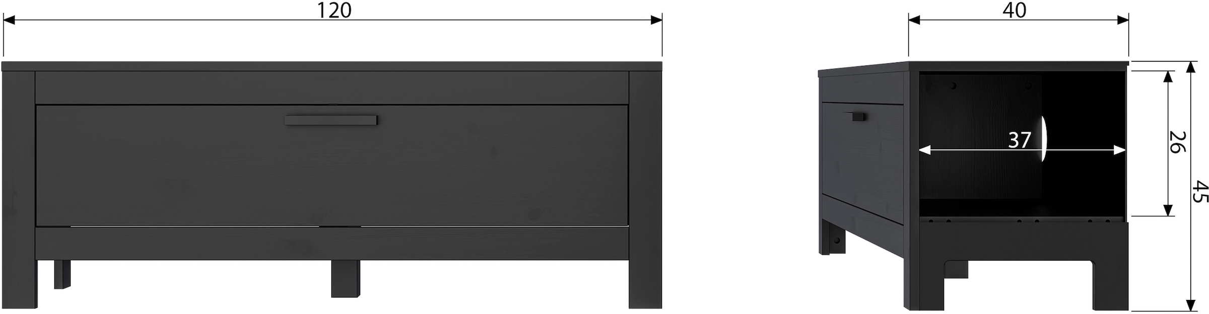 WOOOD Lowboard »Bonk TV-Kommode«, aus Kiefernholz, 1 Klappe, H 45 cm x B 120 cm