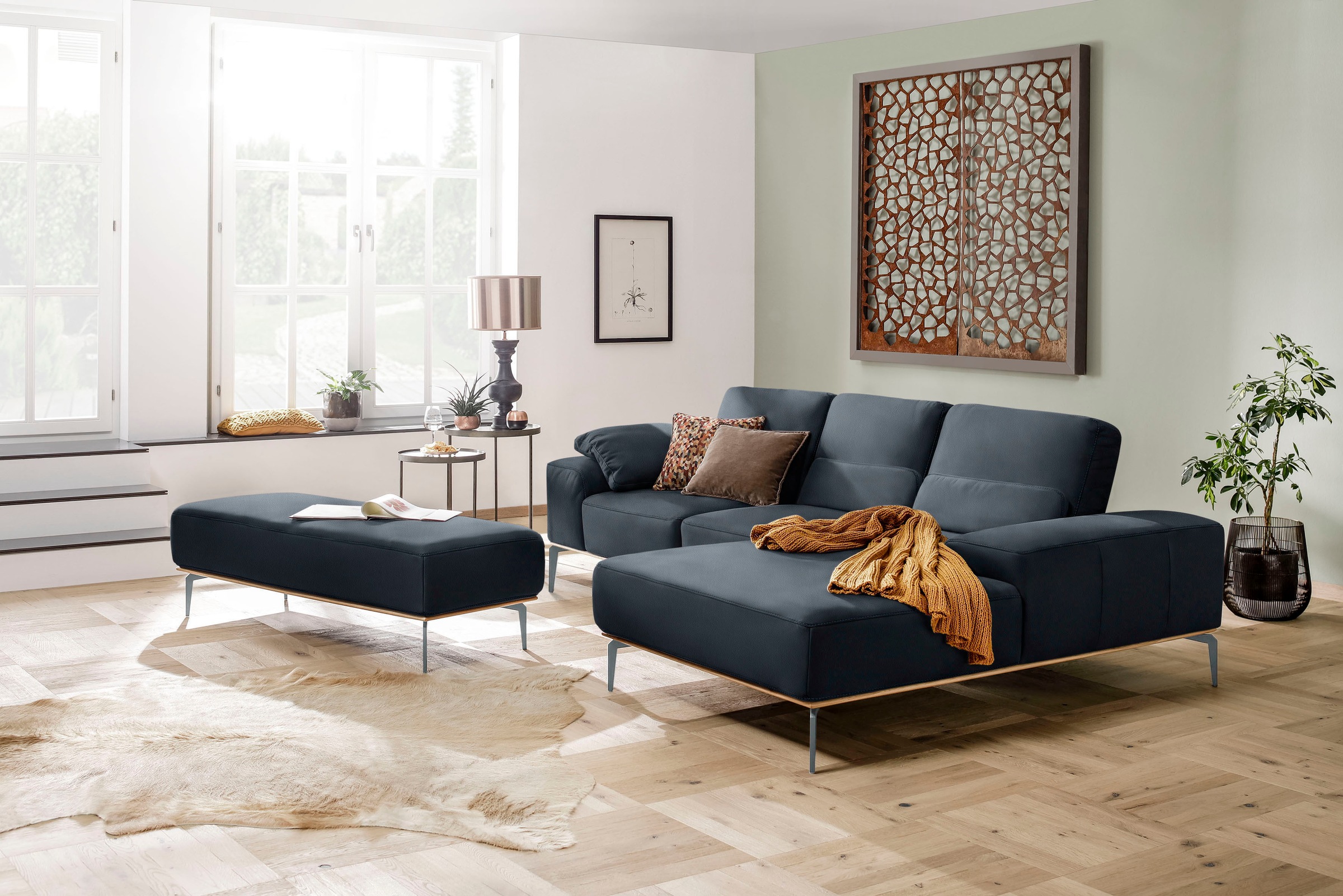W.SCHILLIG Ecksofa »run, Designsofa mit tollem Sitzkomfort, bequem, L-Form«, mit elegantem Holzsockel, Füße in Silber matt, Breite 279 cm