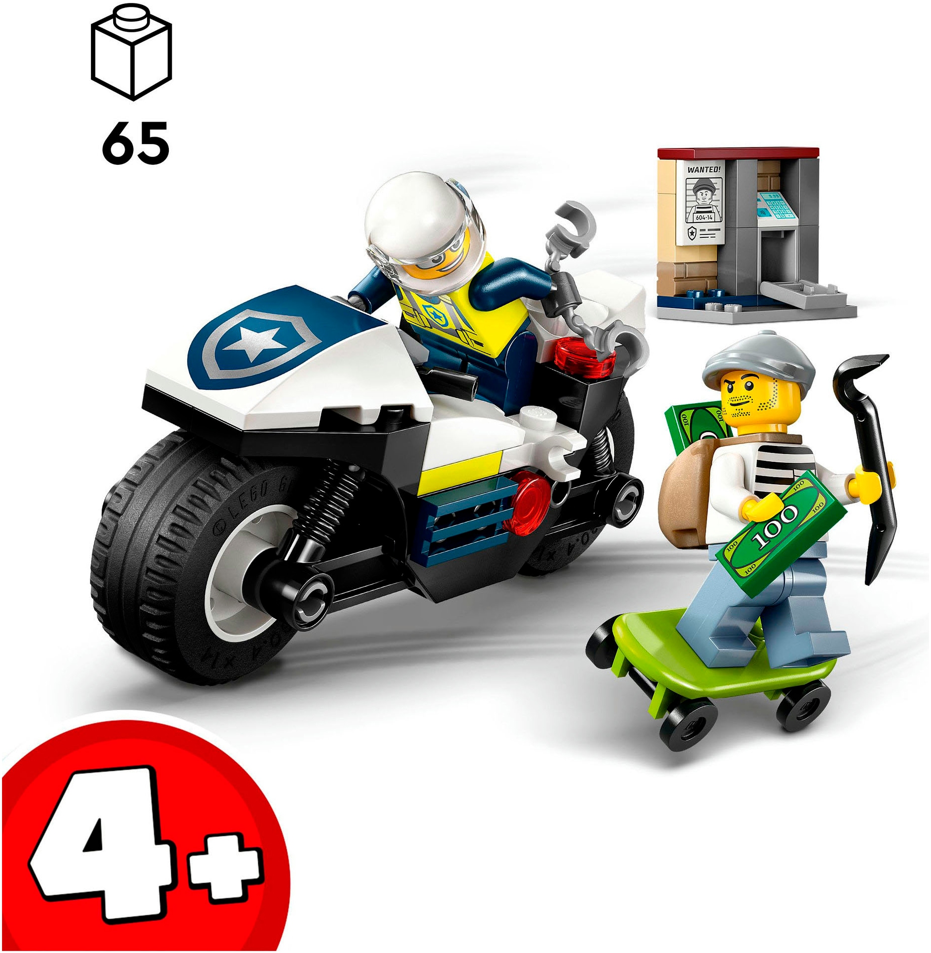 LEGO® Konstruktionsspielsteine »Verfolgungsjagd mit dem Polizeimotorrad (60455), LEGO City«, (65 St.), Made in Europe
