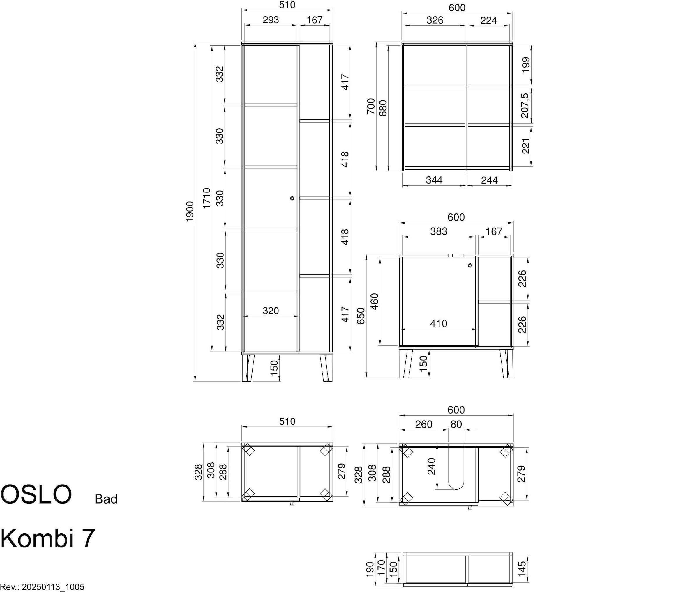 INOSIGN Badmöbel-Set »OSLO, Bad im skandinavischen Design, 3-teiliges Badezimmer«, (Set, 3 St.), Badschränke und Spiegel, in zwei Farben verfügbar, viel Stauraum
