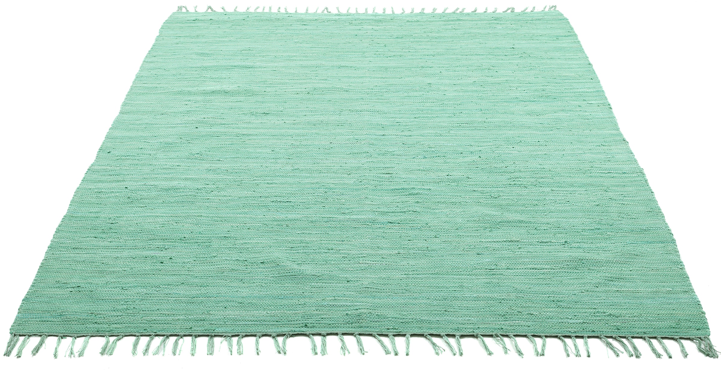 THEKO Teppich »Happy Cotton«, rechteckig, Baumwolle, reine Flachgewebe, Handweb handgewebt, und schnell bestellen mit Fransen Teppich, bequem