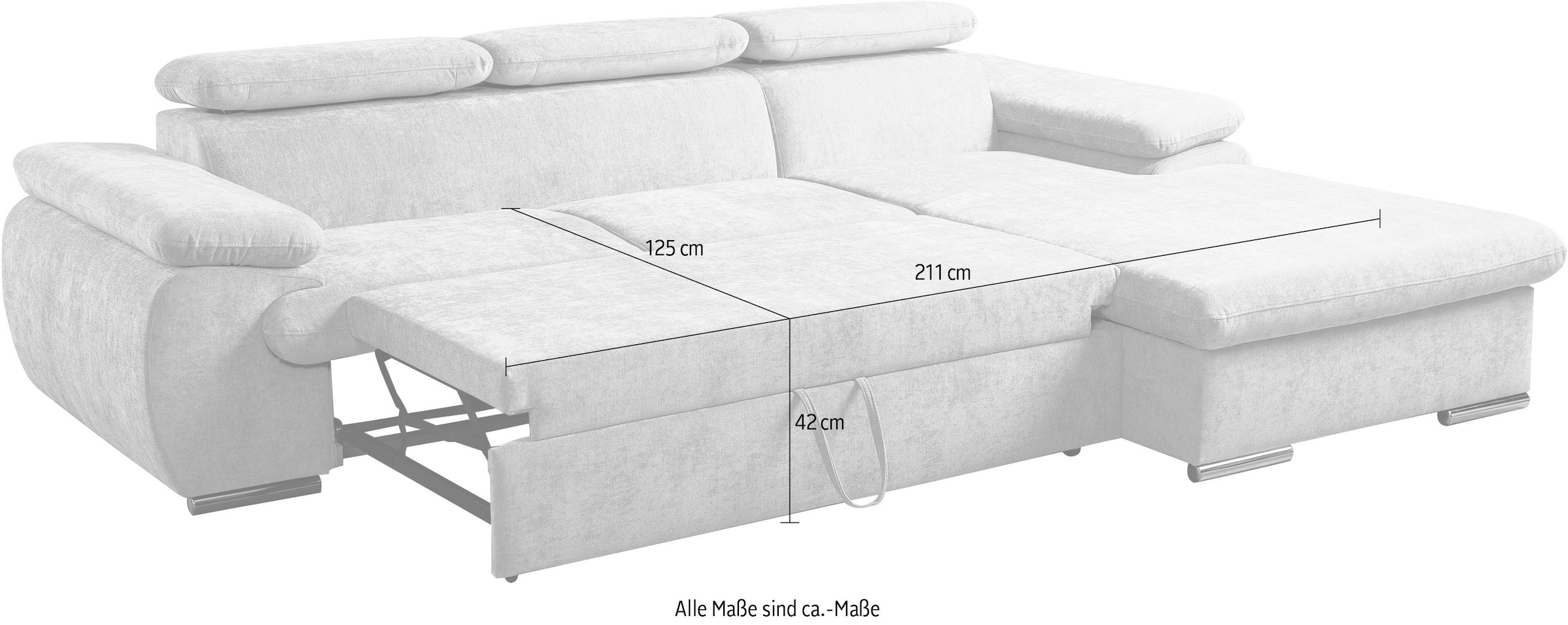 WERK2 Ecksofa »Cosmo 282 x 192 cm modern & bequem, Multifunktionen, Bettfunktion« Chenille, L-Form, XXL, Schlaffunktion, Bettkasten