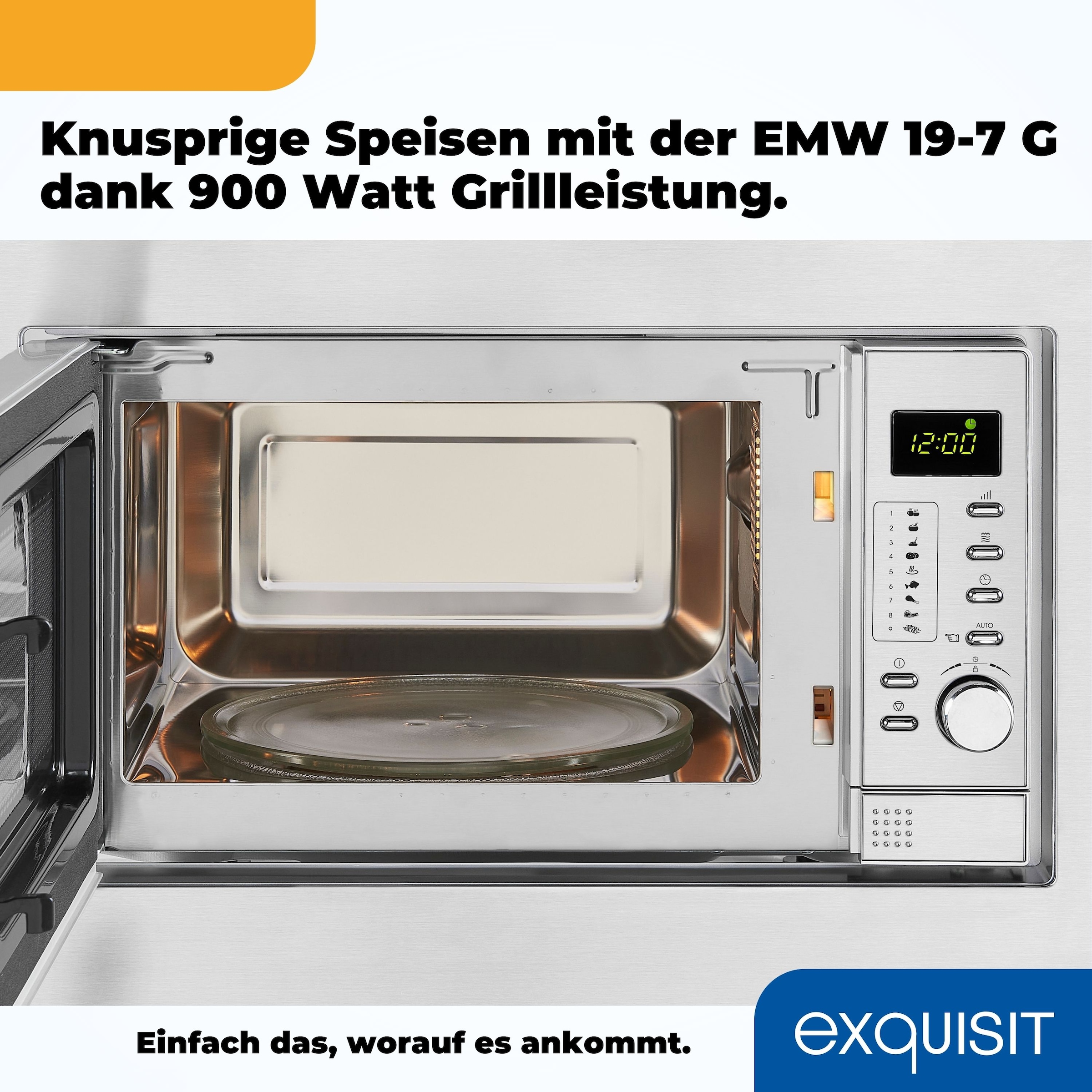 exquisit Einbau-Mikrowelle »EMW 19-7 G« 1200 W Schonend Auftauen,schnell Aufwärmen, Grillen-einfach per Knopfdruck