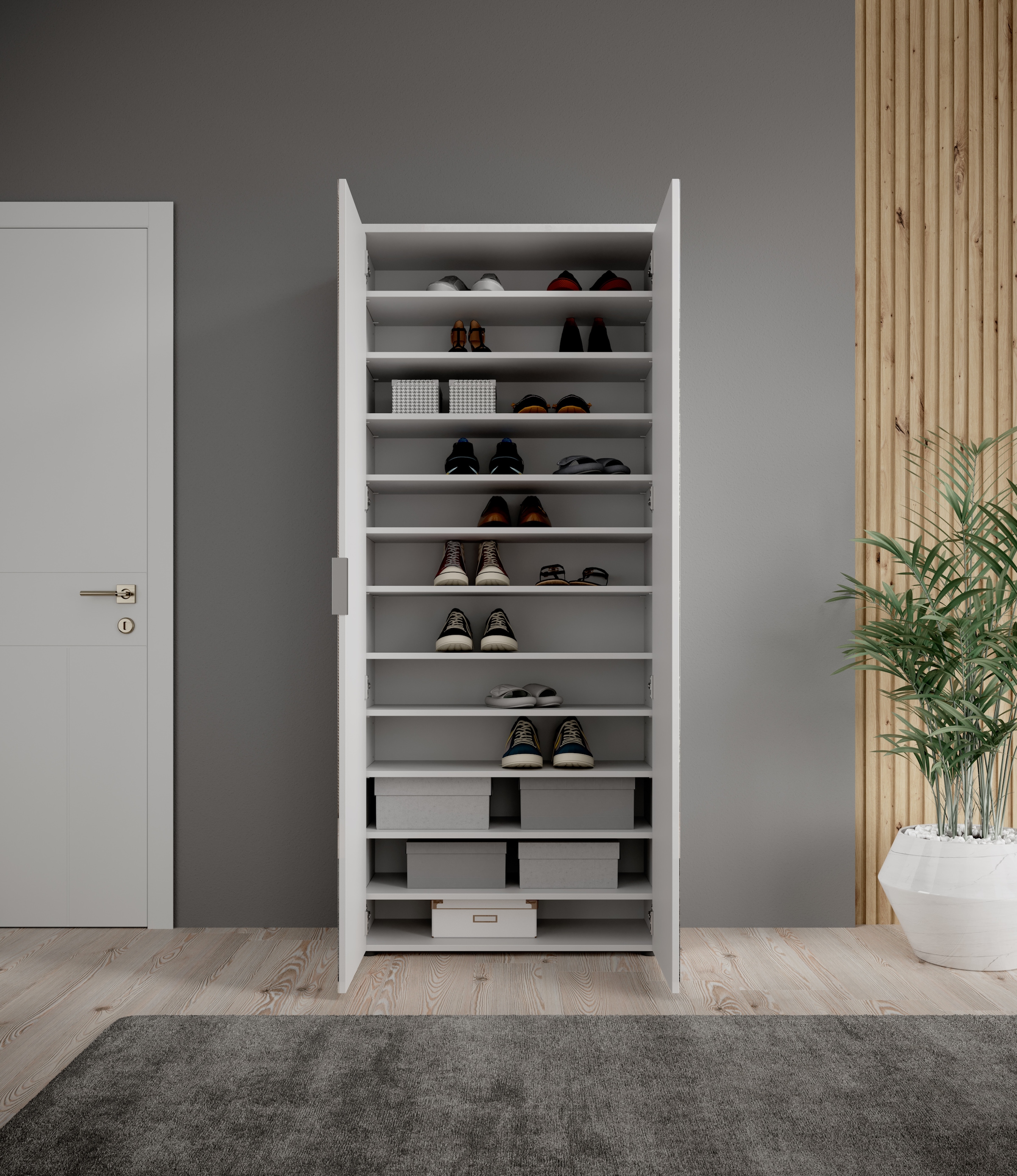 HBZ Schuhschrank »Lincoln mit Spiegel, BxHxT 80x190x35 cm«, (1 St.), Schuhschrank mit 2 Spiegeltüren, 9 Einlegeböden, 2 feste Böden