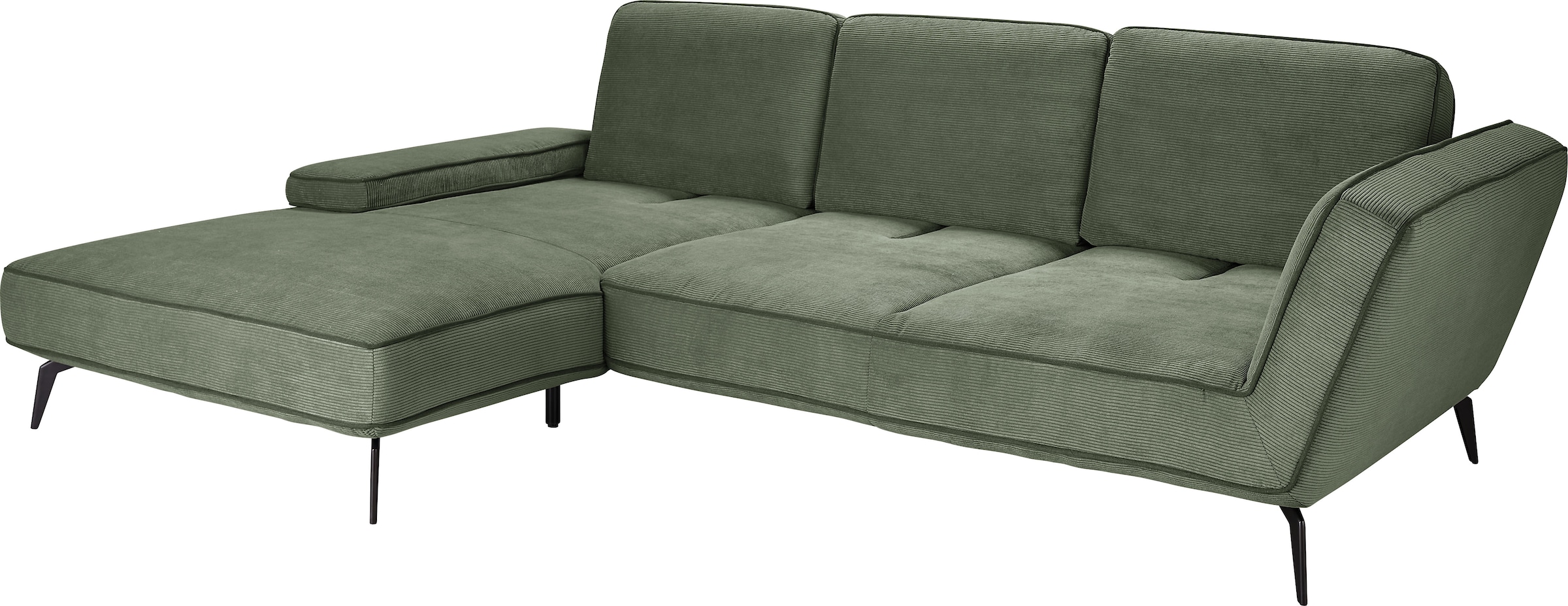set one by Musterring Ecksofa »SO 4500, Füße schwarz matt, inkl Schwenkrückenfunktion, Cord, L-Form«, wahlweise mit Kopfstütze/Armteilverstellung/Rückenneigung