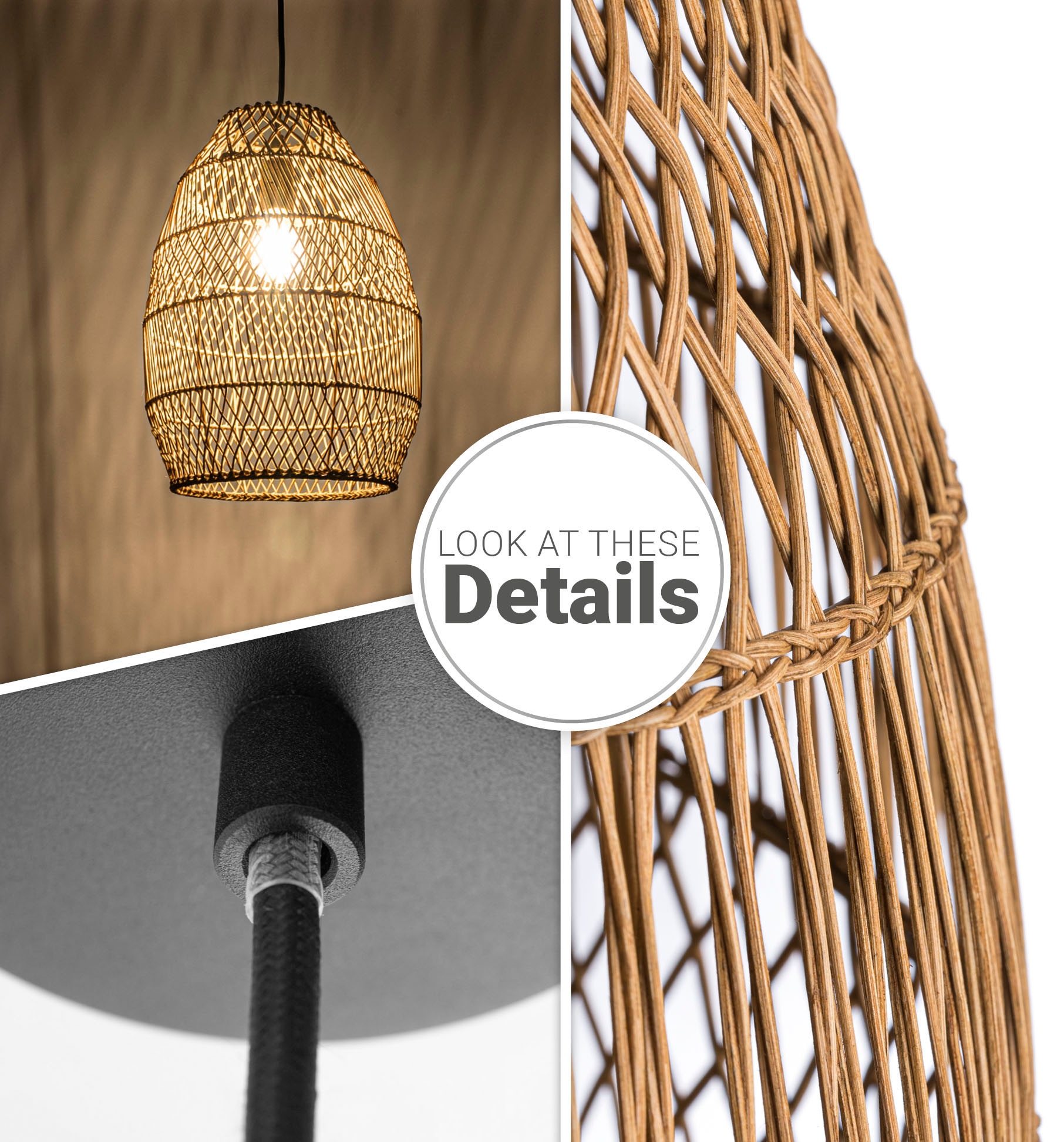 Paco Home Pendelleuchte »VIHMO«, Leuchtmittel E27 | ohne Leuchtmittel, Rattan Esstisch Pendellampe LED Boho Rustikal Korblampen Küche E27