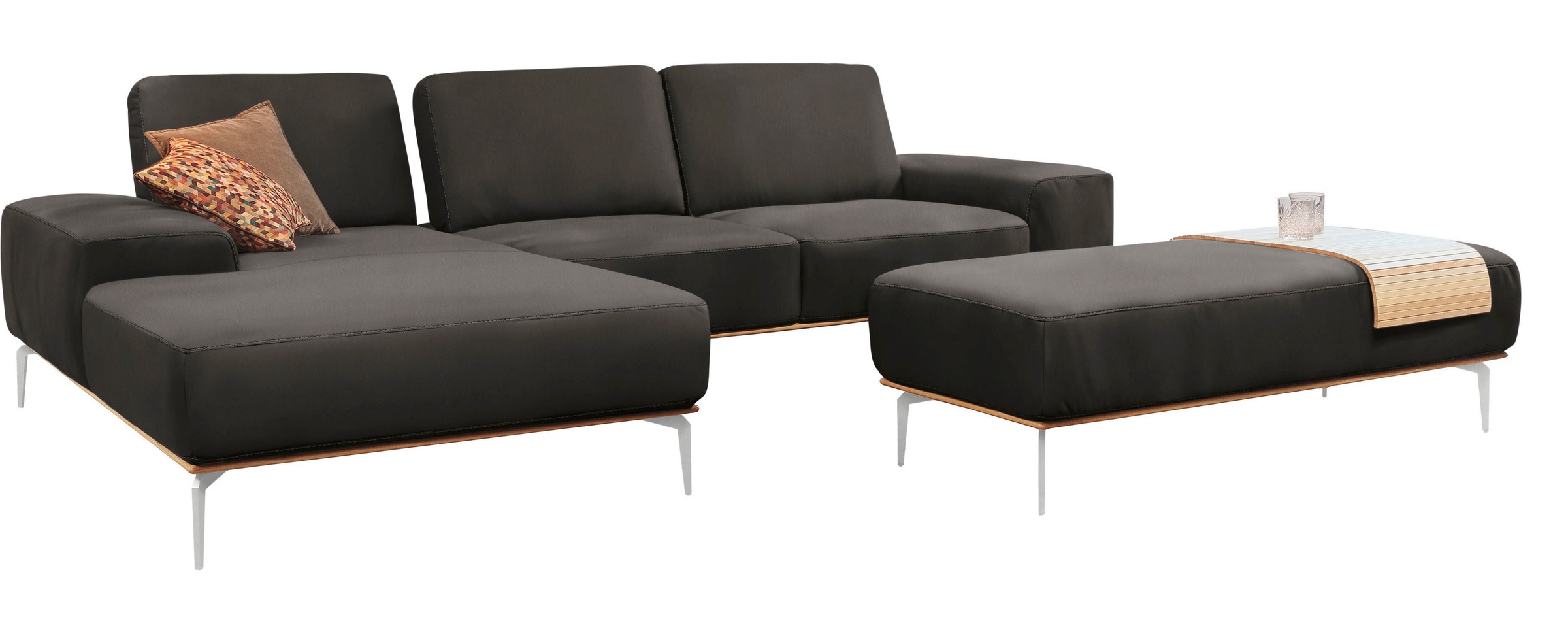 W.SCHILLIG Ecksofa »run, Designsofa mit tollem Sitzkomfort, bequem, L-Form«, mit elegantem Holzsockel, Füße in Chrom glänzend, Breite 319 cm