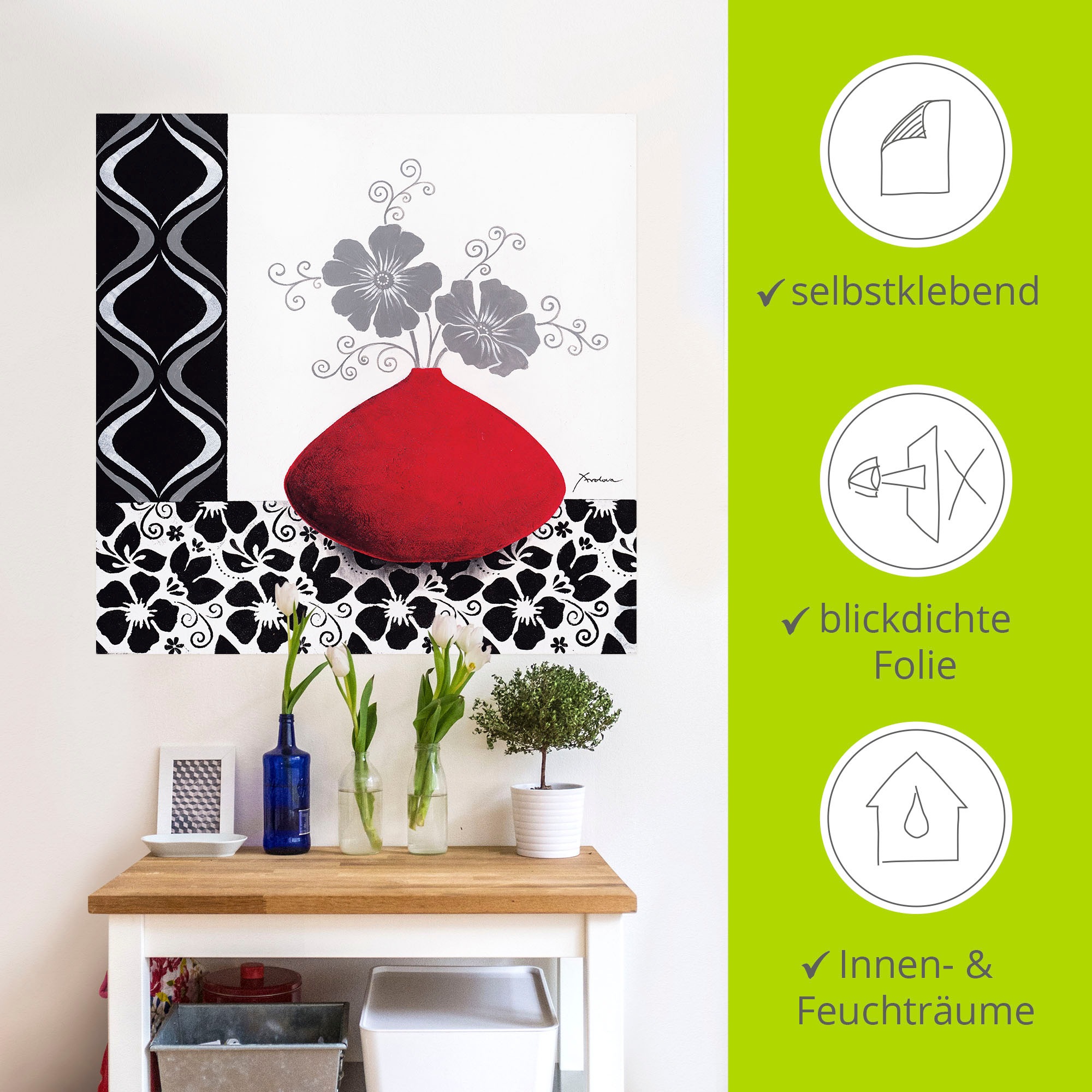 Artland Wandbild »Blumenmuster«, Vasen & Töpfe, (1 St.), als Leinwandbild, Poster, Wandaufkleber in verschied. Größen