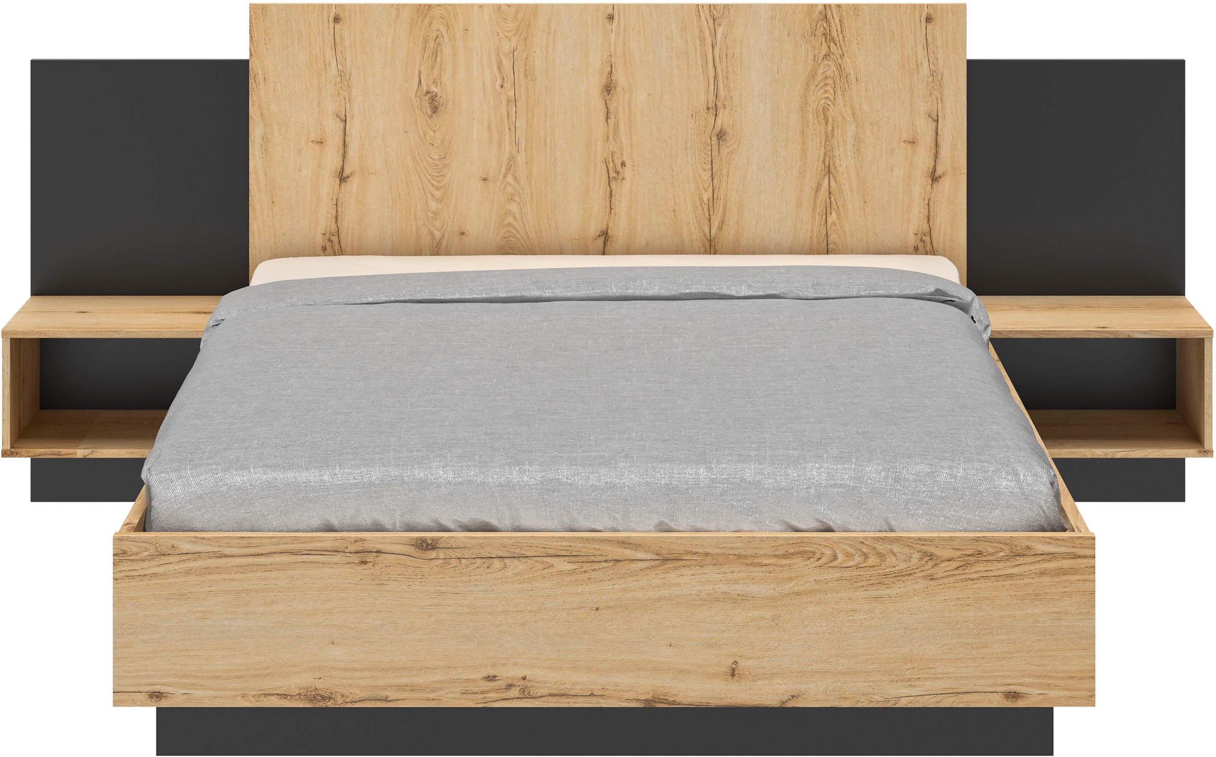 Gami Schlafzimmer-Set »Mimizan« Bett, 2 Kissen und inkl. 2x Nachttische, 1x Kleiderschrank, 1x Kommode, 6 Stk. tlg.