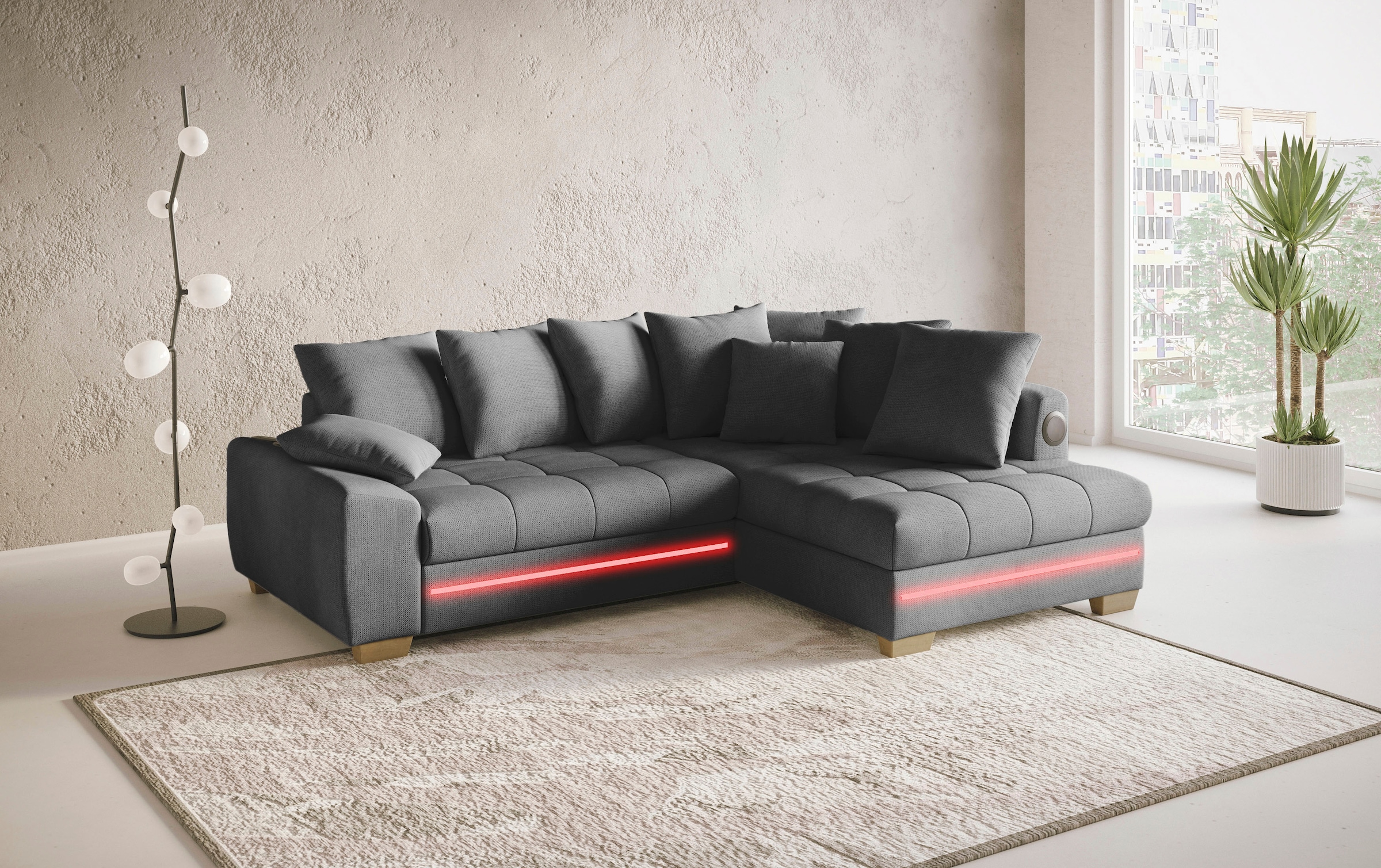 Mr. Couch Ecksofa »Nikita II, L-Form«, mit Kaltschaum, RGB-LED, Soundsystem, wahlweise mit Bett, Bettkasten