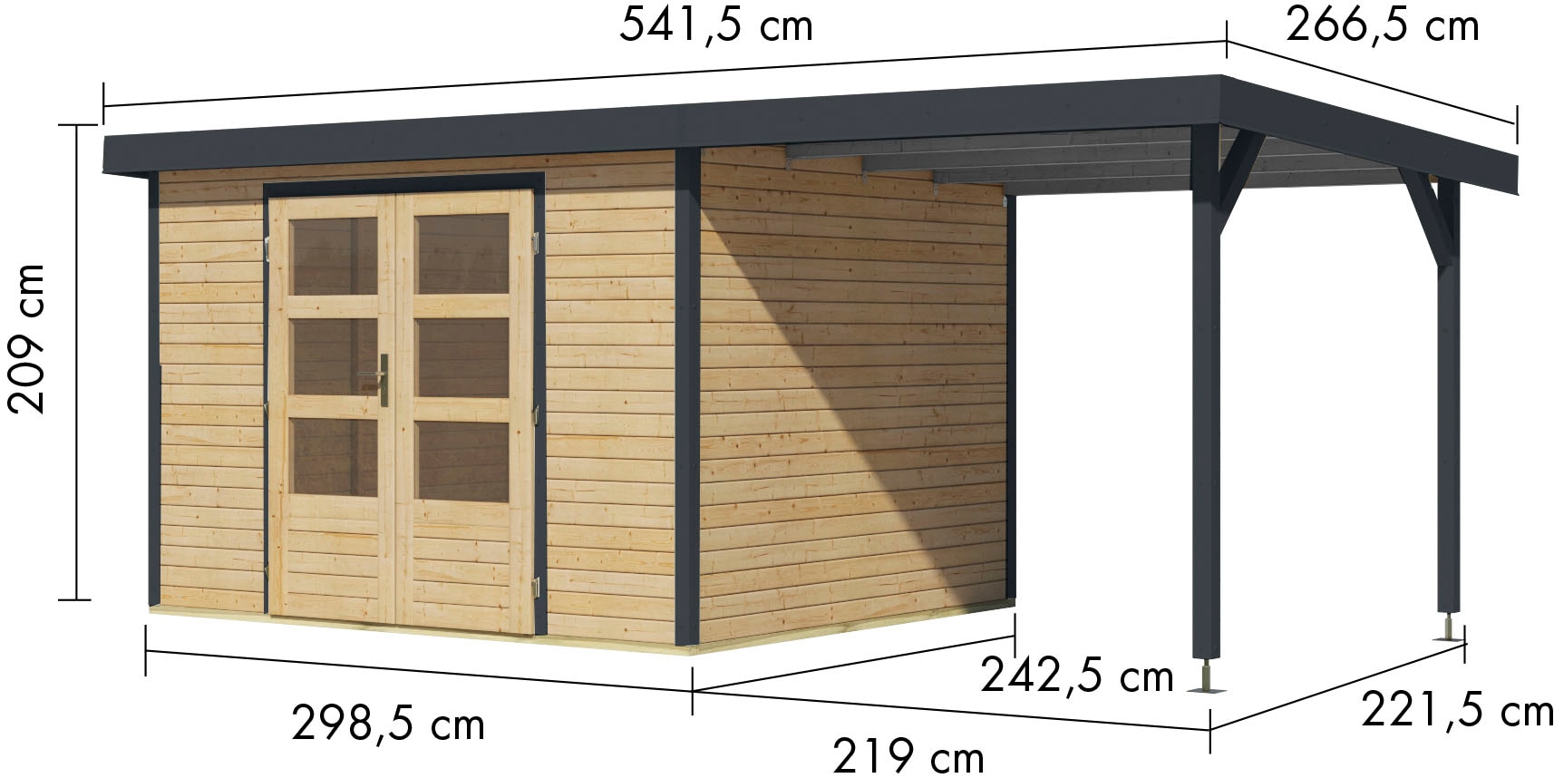 Karibu Gartenhaus »Jupiter 5«, in verschiedenen Farben, mit Anbaudach 2,35 m breit