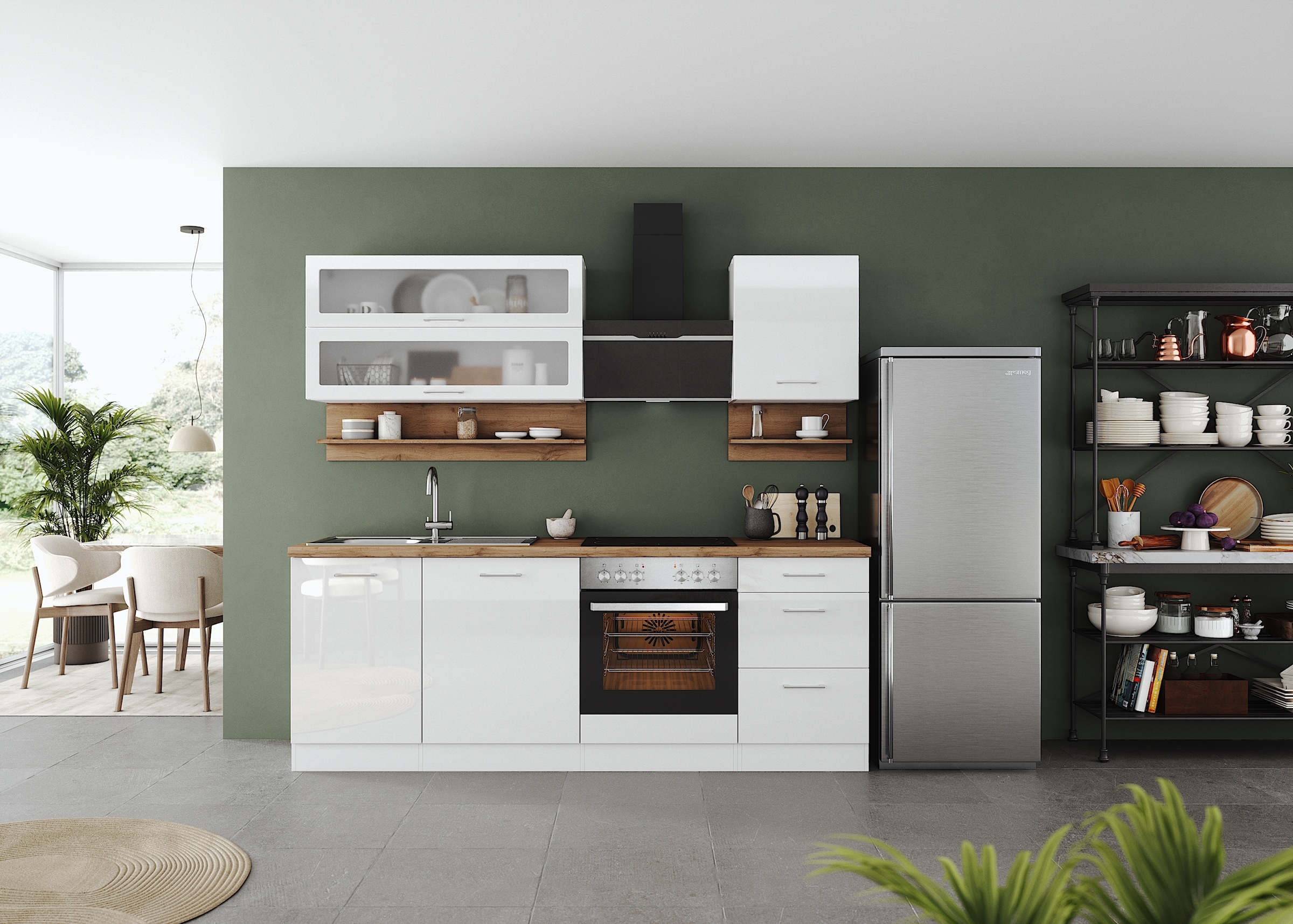KOCHSTATION Küchenzeile »KS-Milan«, 220 cm breit, robuste Metallauszüge, viel Stauraum