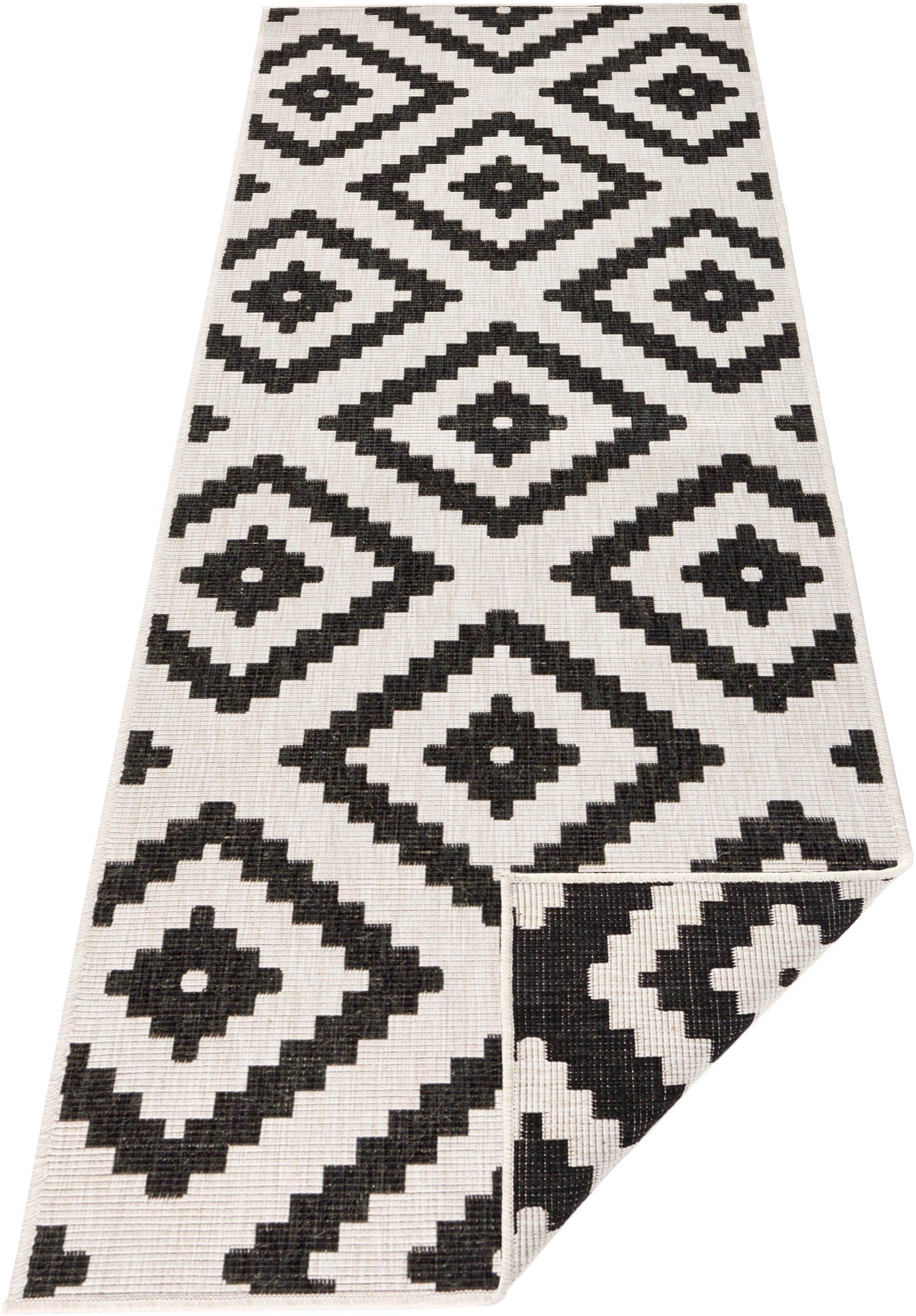 NORTHRUGS Teppich »Malta Wendeteppich«, rechteckig, 5 mm Höhe, In-& Outdoor, Wetterfest, Balkon, Terrasse, Raute, Läufer, Wohnzimmer