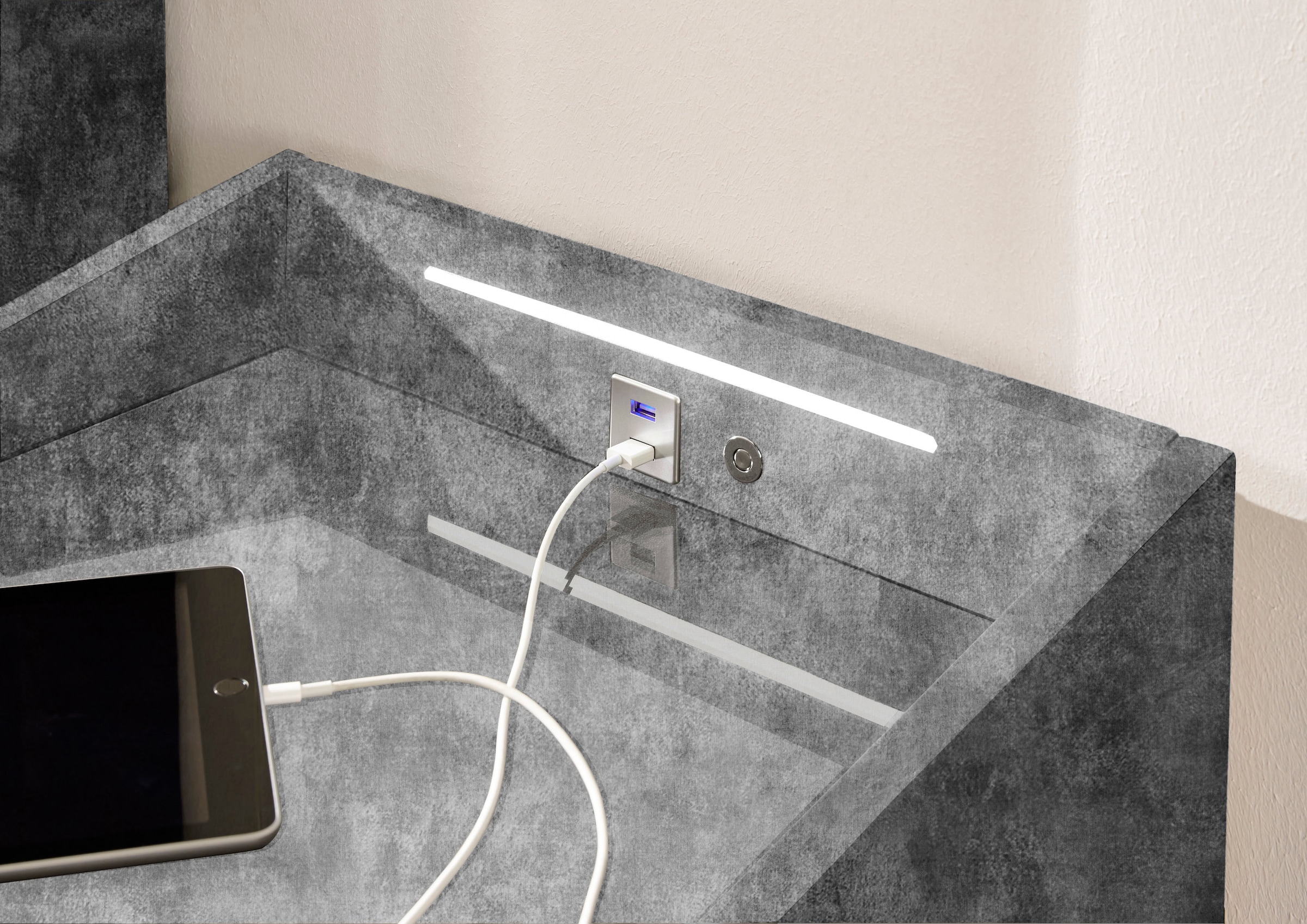 ED EXCITING DESIGN Nachtkonsole »Moon«, mit LED-Beleuchtung und USB-Anschluss & USB-C-Anschluss