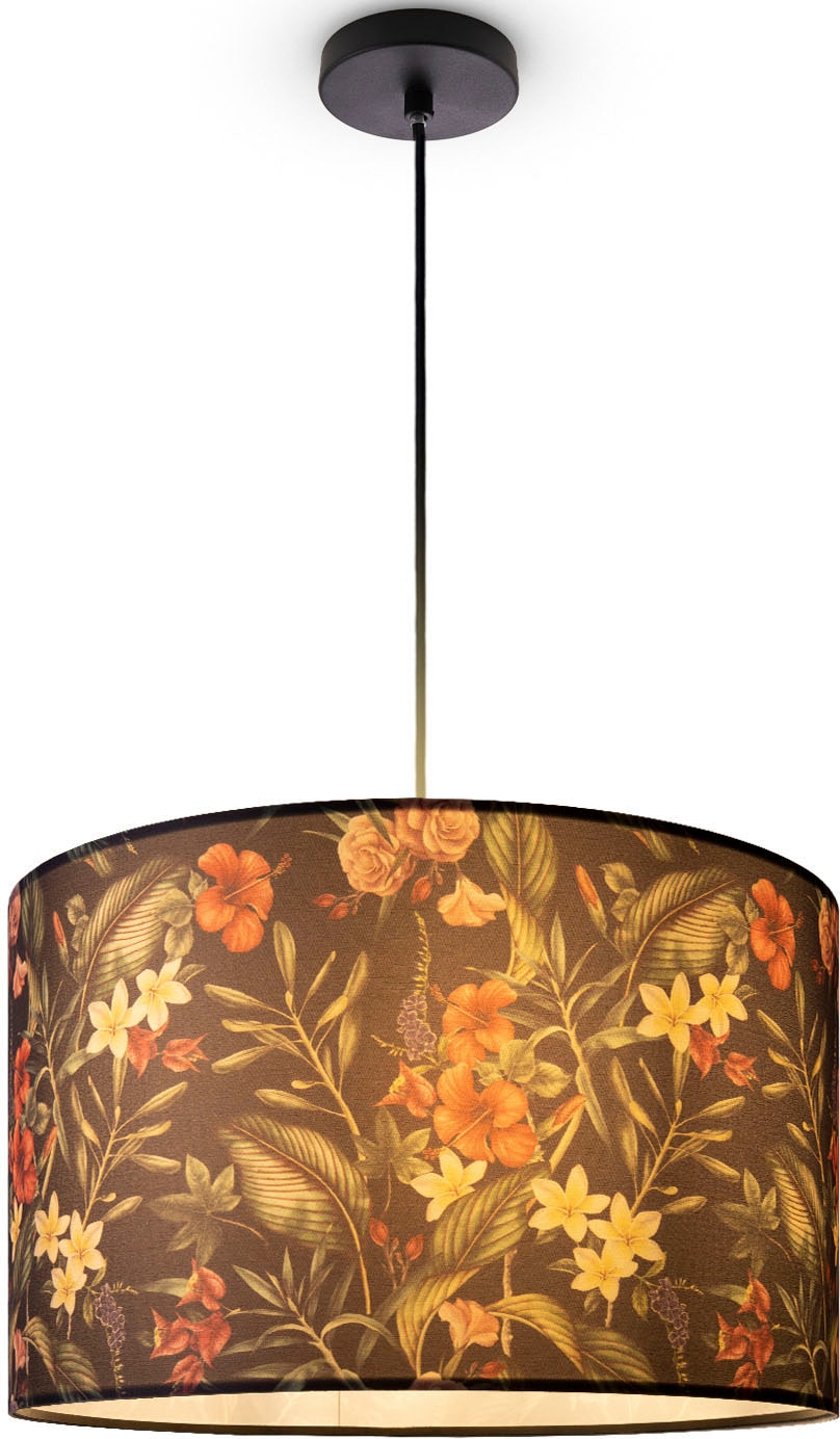 Paco Home Pendelleuchte »Hugo Flower« E27 Schlafzimmer Pendelleuchte Wohnzimmer Blumen Stoff Lampenschirm