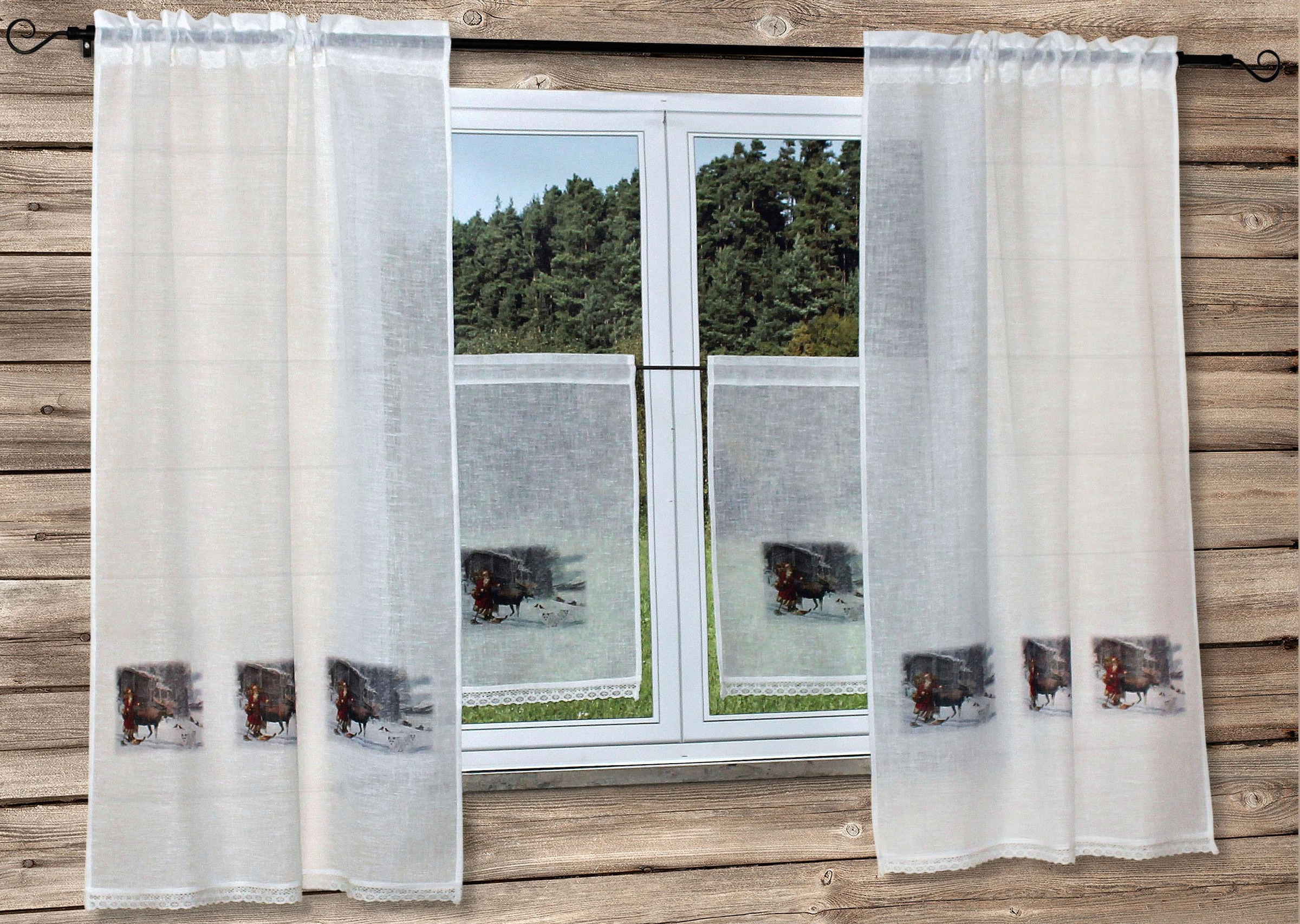 HOSSNER - ART OF HOME DECO Scheibengardine »Weihnachtsmann«, (1 St.), Landhaus-Look