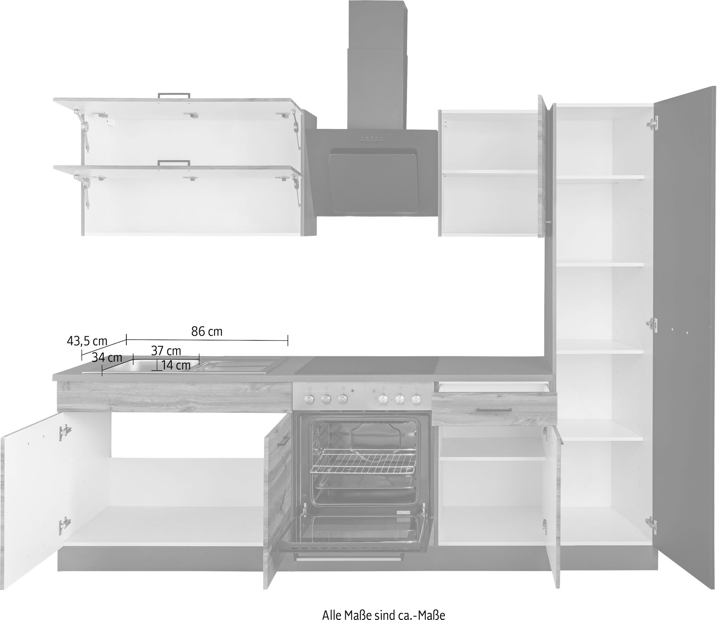 KOCHSTATION Küchenzeile »KS-Trier«, mit E-Geräten, Breite 260 cm