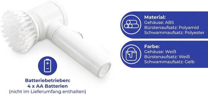 Maximex Reinigungsbürsten-Set »3-in1«, Set, 4 St., aus Kunststoff, elektrische Reinigungsbürste, 3 Aufsätze, batteriebetrieben, kabellos