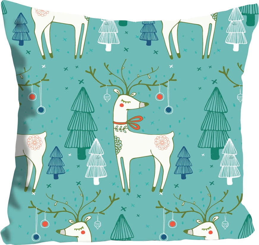 queence Dekokissen »Damian«, Kissenhülle,Rentiere,Tannenbäume,Weihnachten,W günstig online kaufen