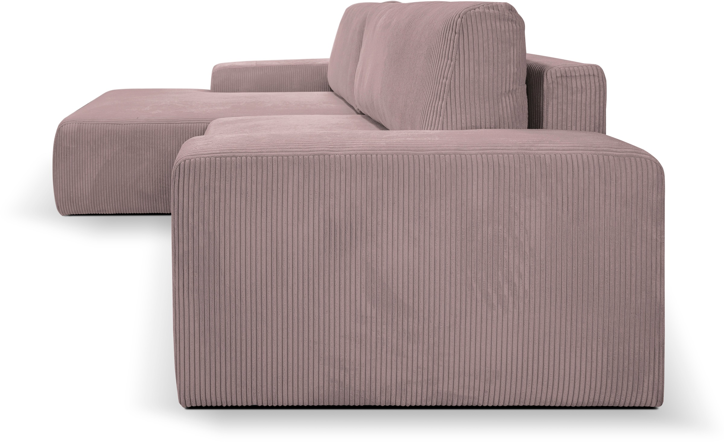 WERK2 Ecksofa »Rotterdam-L, kuschelweicher Cord oder Breitcord, L-Form, Breite 267 cm«, Design Ecksofa mit Schlaffunktion & Bettkasten, Cord, Rose
